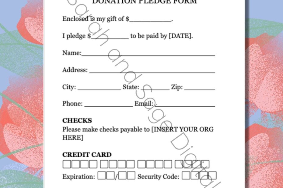 Donation Pledge Form Editable Printable Donation Flyer School