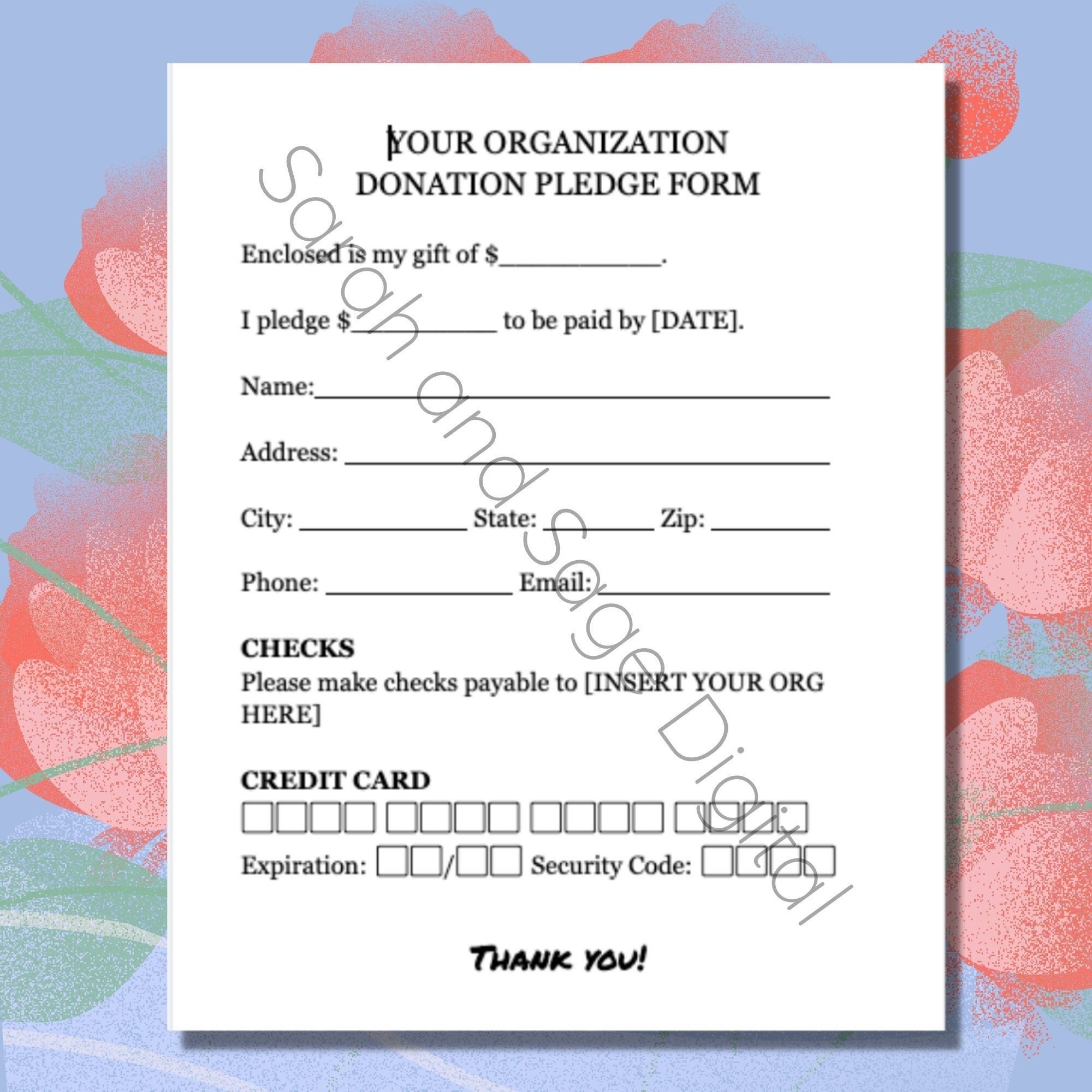 Donation Pledge Form Editable Printable Donation Flyer School 