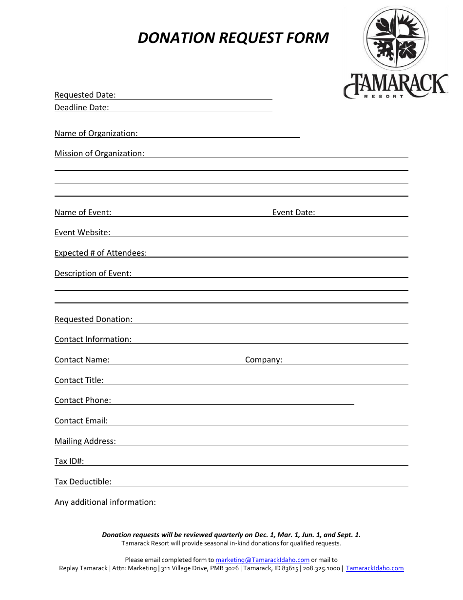 Donation Request Form Tamarack Resort Fill Out Sign Online And Download PDF Templateroller