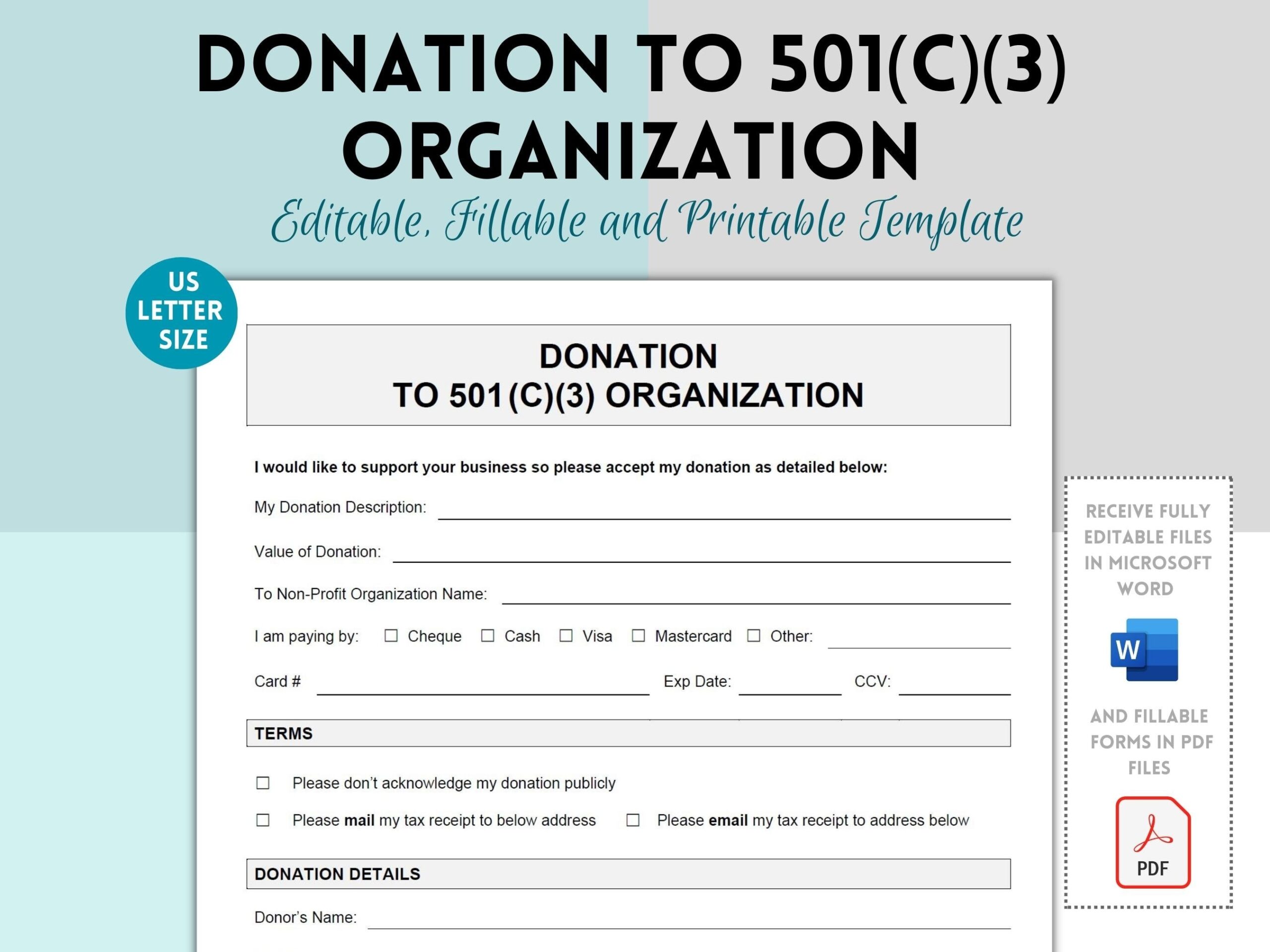 Donation To 501 c 3 Organization 501 c 3 Donation Template 501 Donation Form Nonprofit Donation Business Donation Form To Non profit Etsy