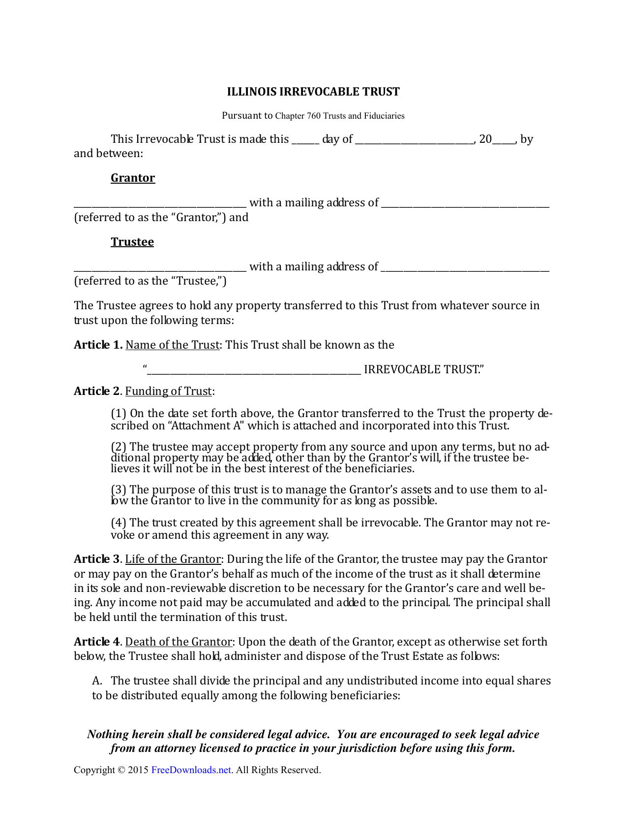Download Illinois Irrevocable Living Trust Form PDF RTF Word FreeDownloads