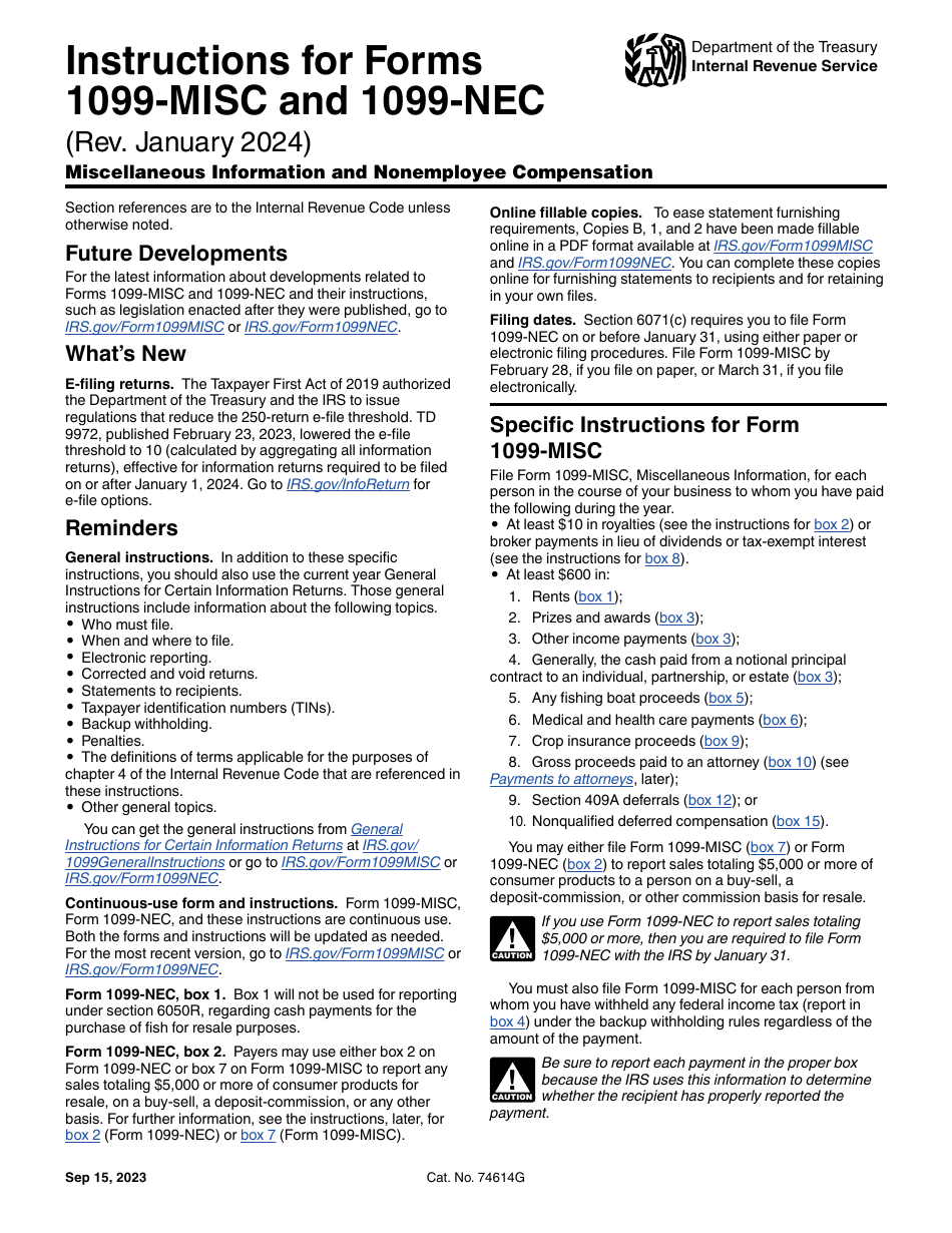 Download Instructions For IRS Form 1099 MISC 1099 NEC PDF 2019  Download Instructions For IRS Form 1099 MISC 1099 NEC PDF 2019