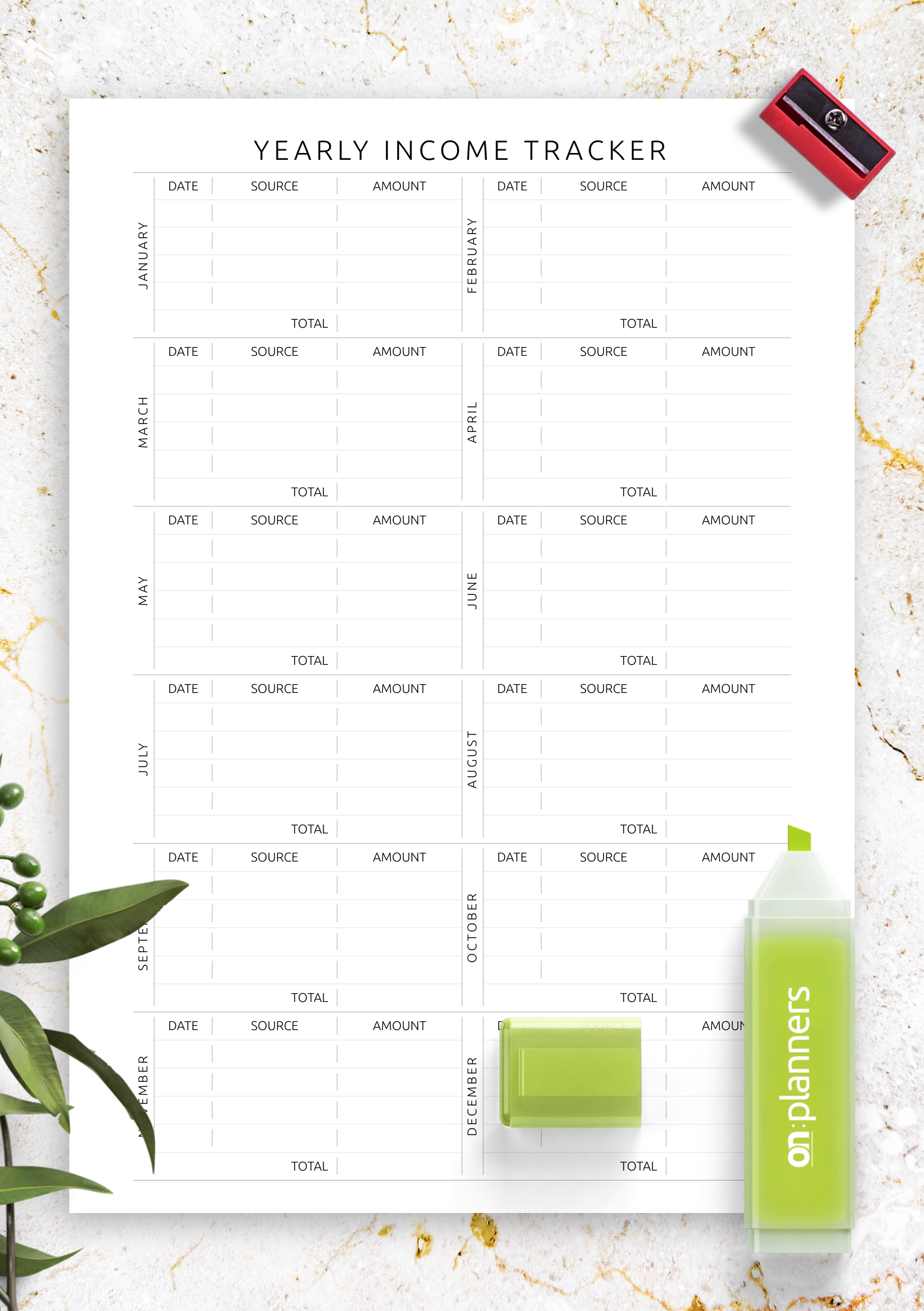 Download Printable Yearly Income Tracker Template PDF