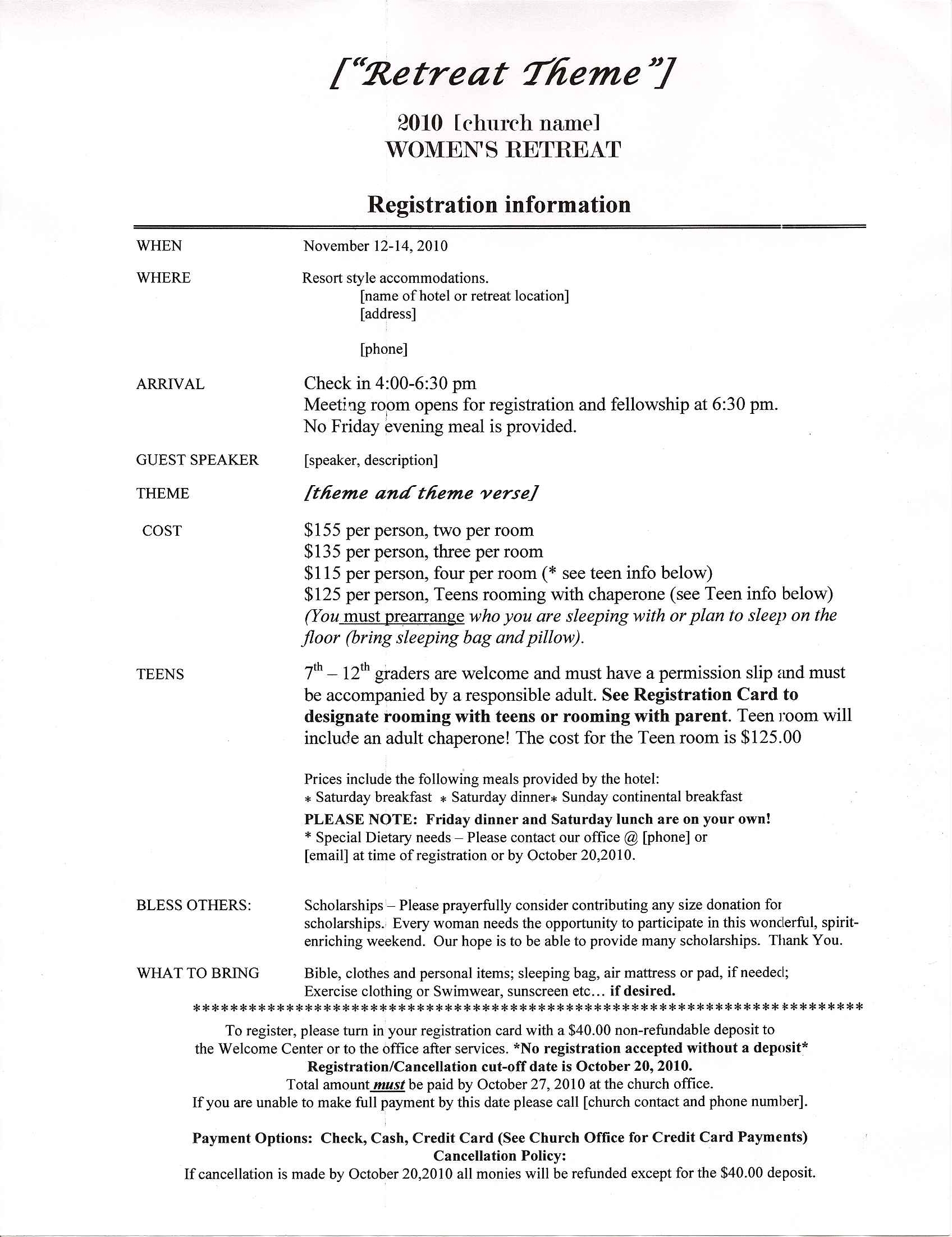 Downloadable Forms Retreat in a Bag