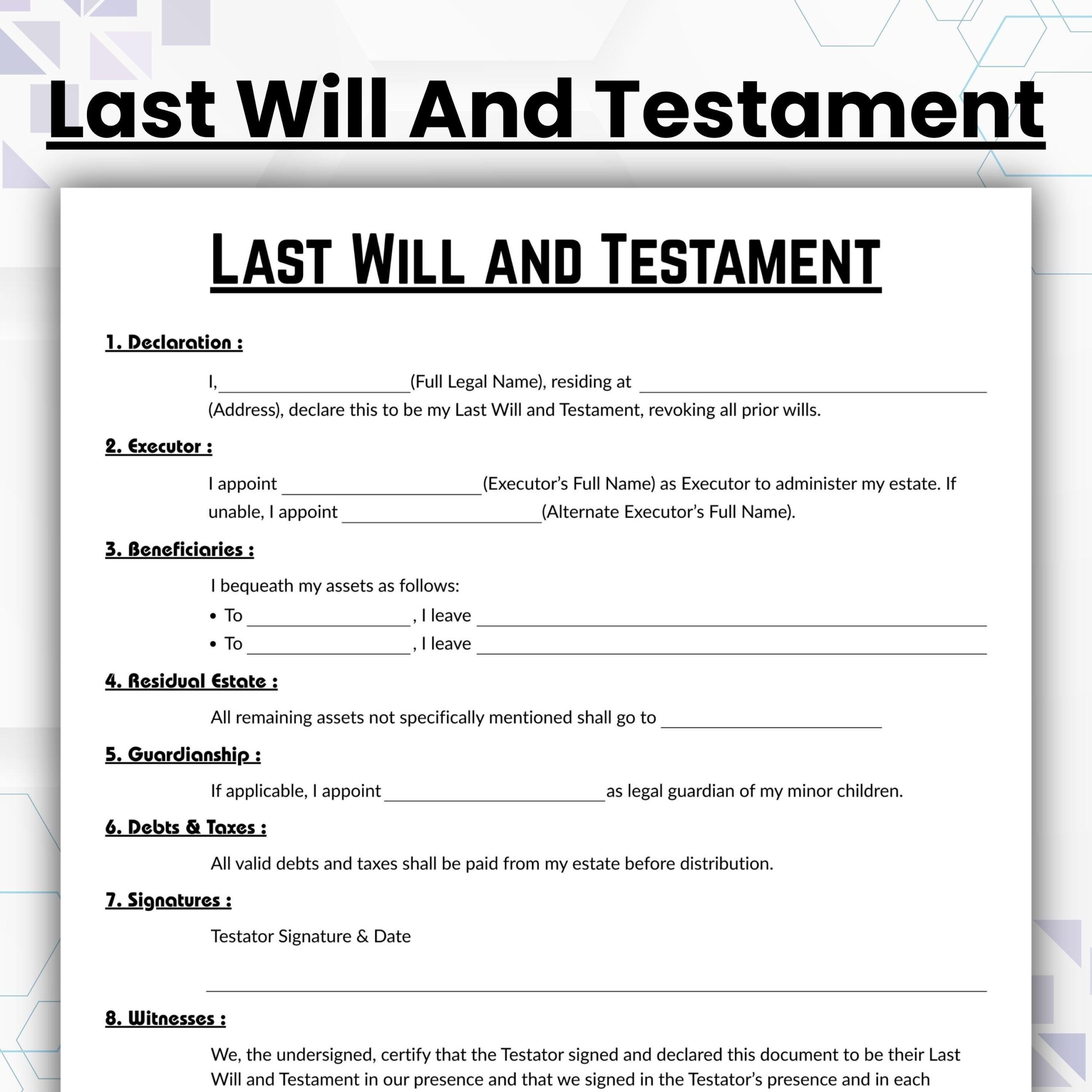 Downloadable Last Will And Testament Etsy Canada