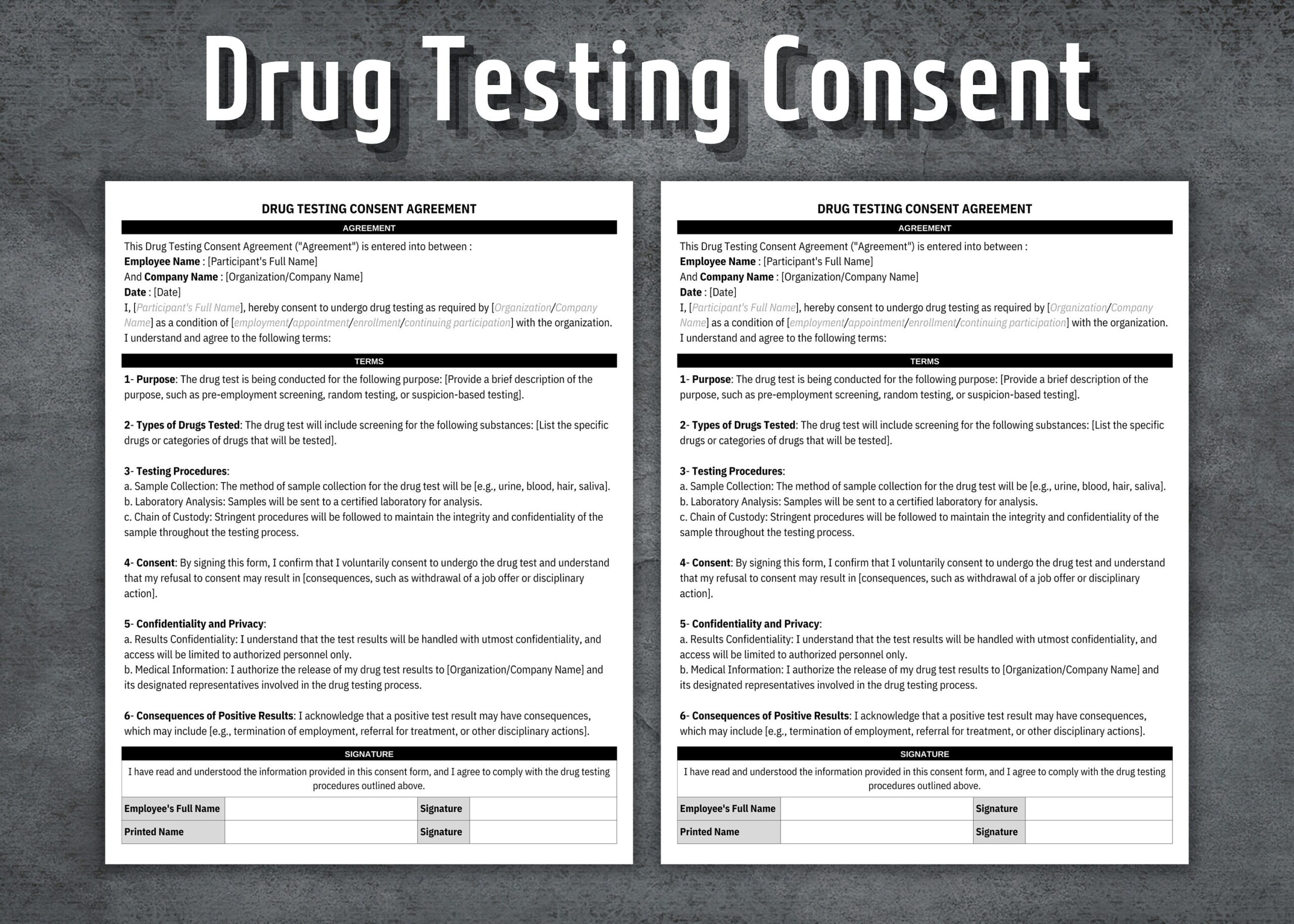 Drug Test Consent Form Editable Drug Testing Consent Agreement Human Resources Template Printable Employee Form HR Forms New Hire Sheet Etsy