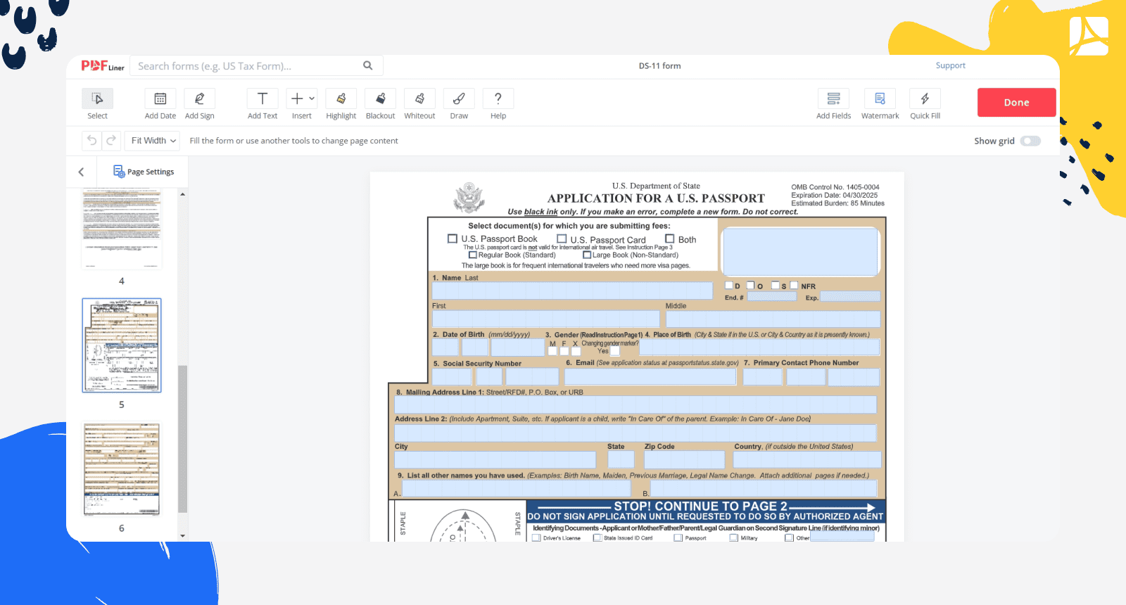 DS 11 Form 2023 Application For New U S Passport PDFLiner