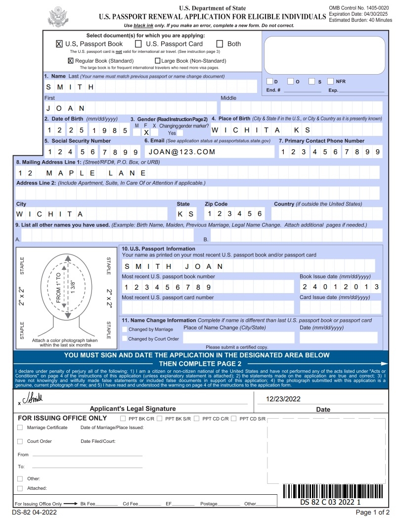 DS 82 Passport Form Filling Instructions With Examples Worksheets Library