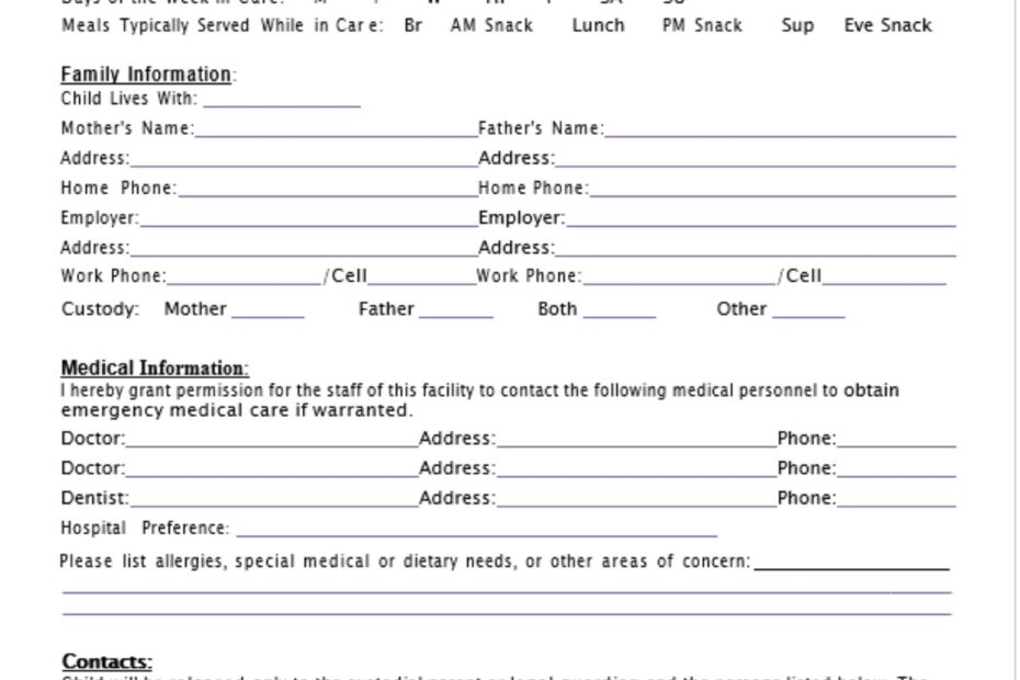 Editable Childcare Registration Form Nursery U0026 Preschool Childcare Business Registration Template WORD Document Etsy UK