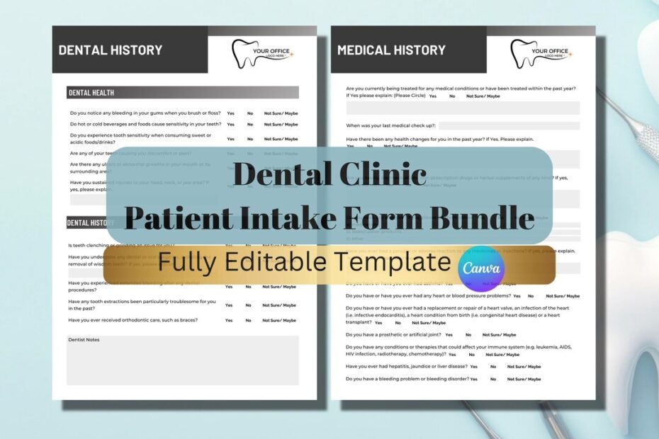 Editable Dental Intake Forms New Patient Form Customize Dental Office Documents Medical History Dentist Documentation Dental Form Etsy