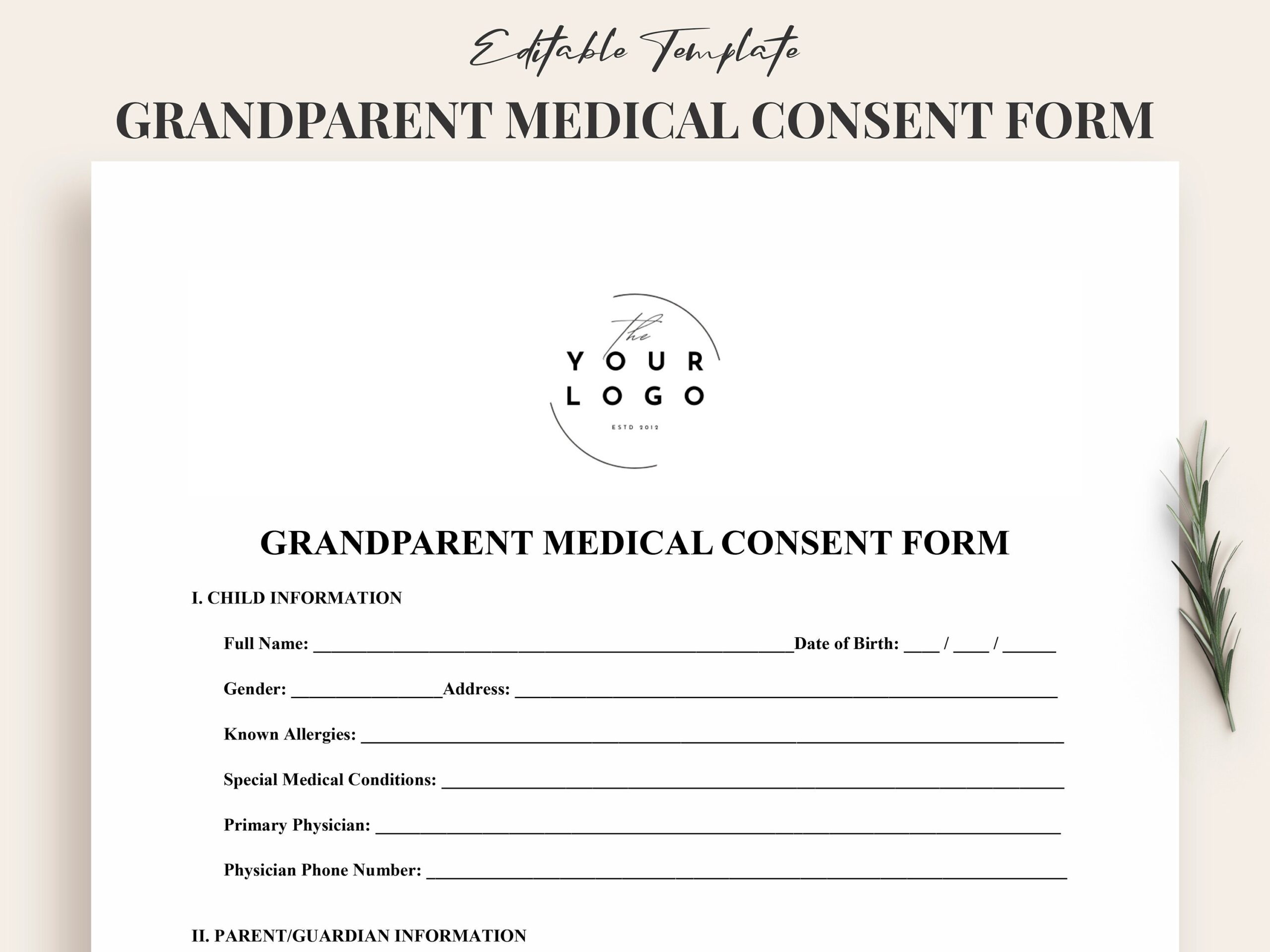Editable Medical Consent Form For Grandchildren Emergency Authorization Template For Grandparents Child Care Form Instant Download Etsy