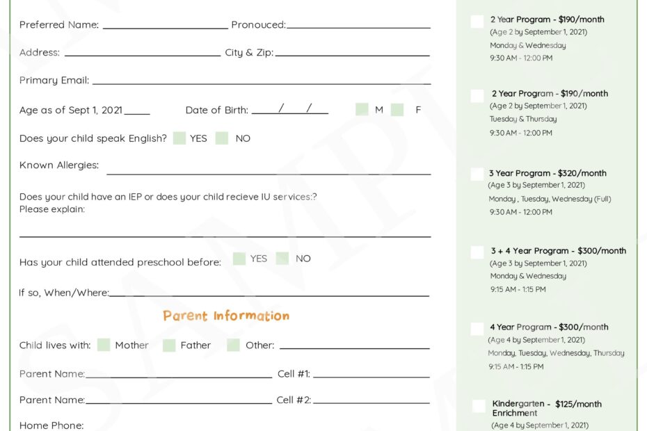 Editable Preschool Enrollment Form Template Registration Daycare Student Parent Form Back To School Woodland Edit Online Print Today Etsy