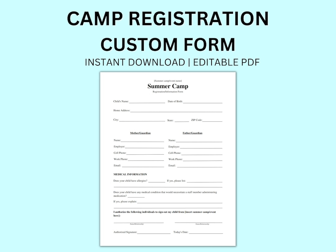 Editable Summer Camp Registration Form Medical Information digital Download Etsy