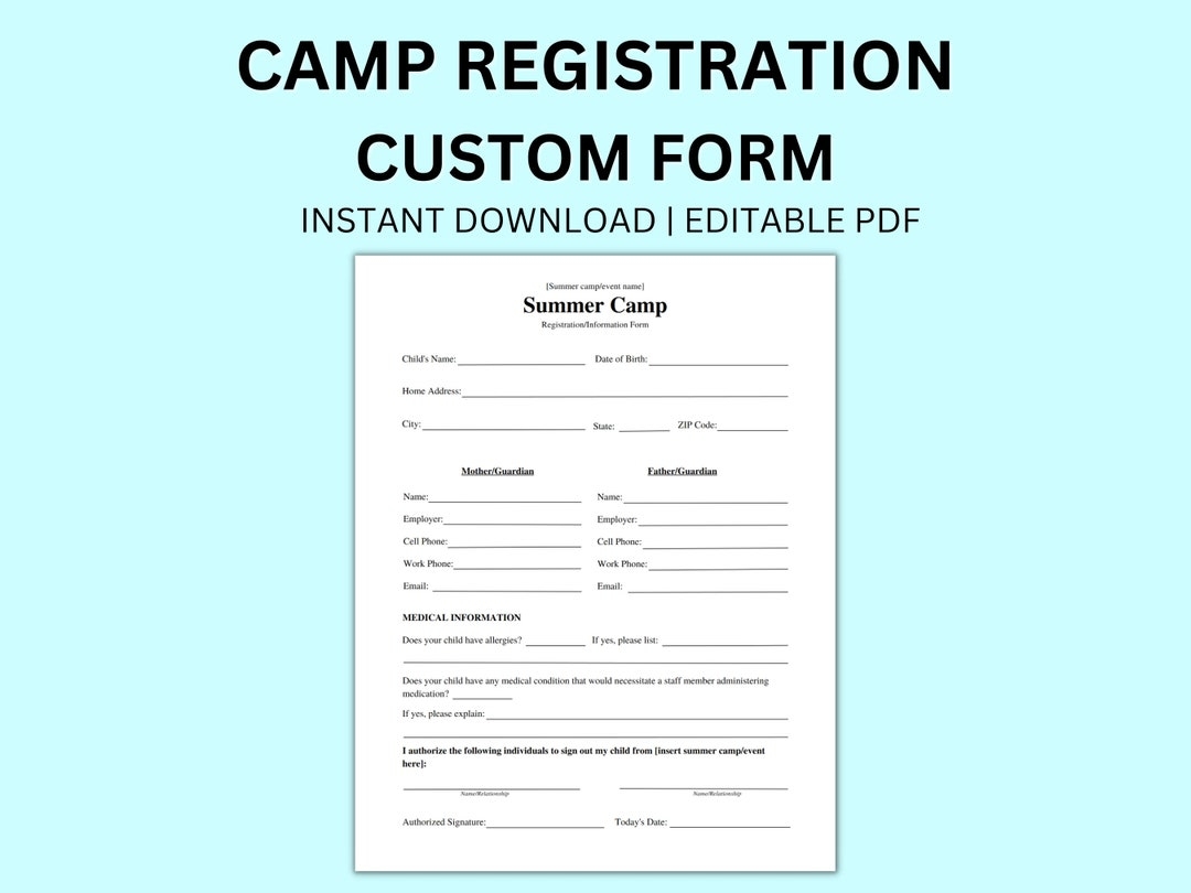 Editable Summer Camp Registration Form Medical Information digital Download Etsy