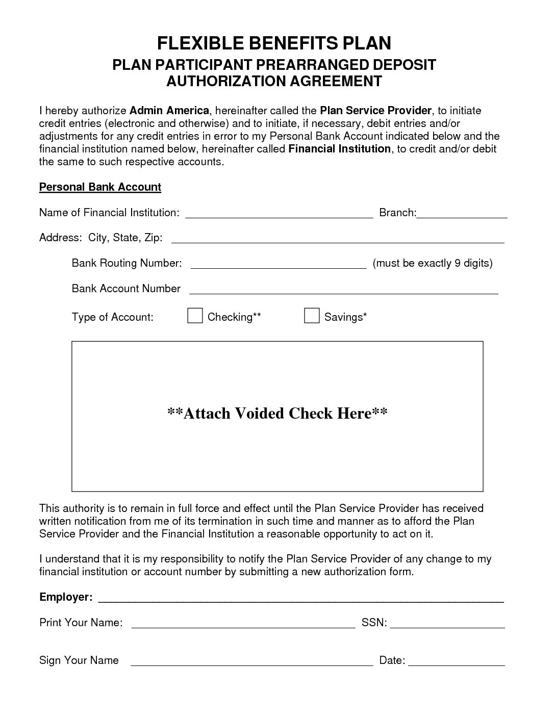 EE Direct Deposit Authorization Form Admin America