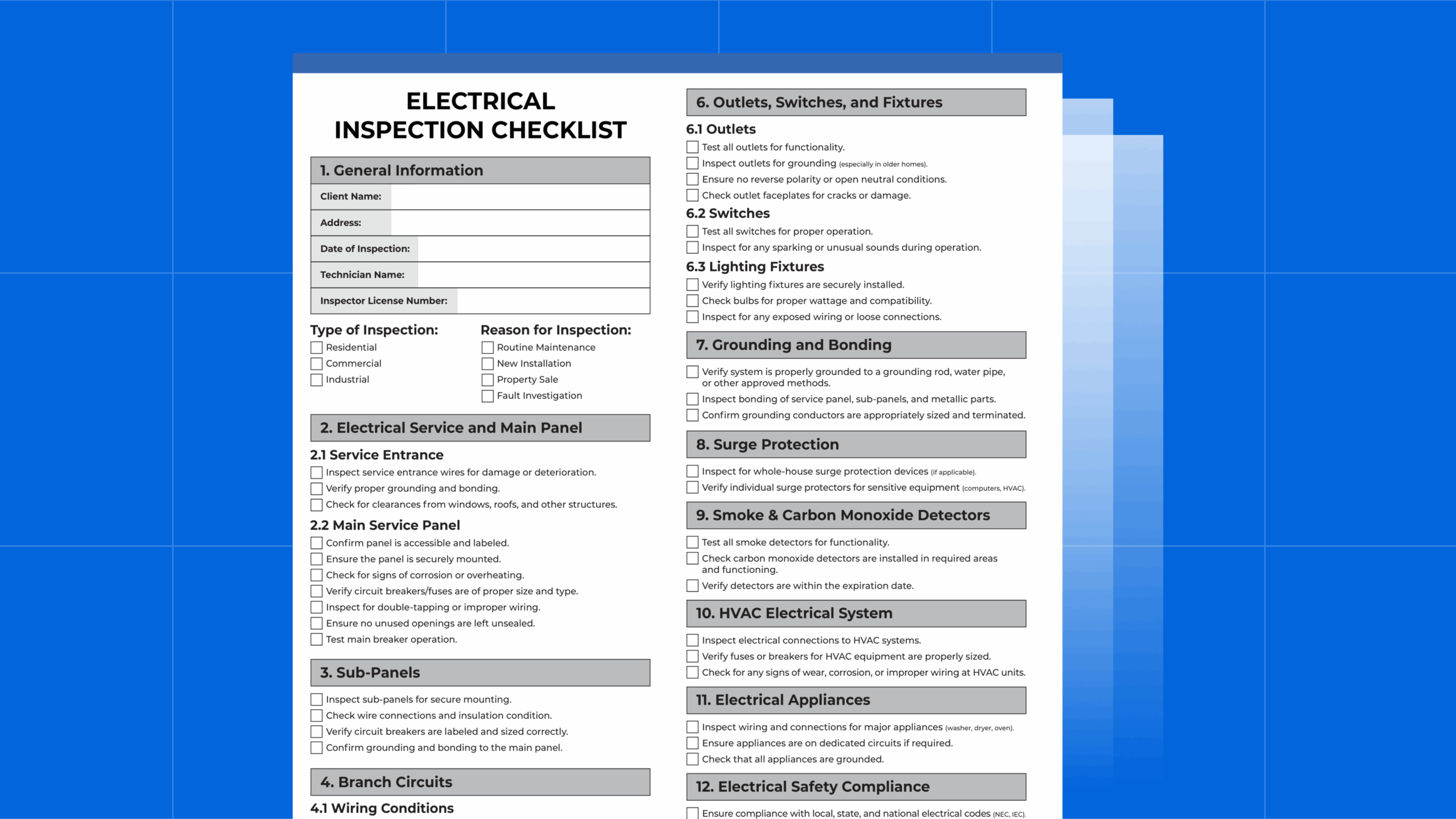 Electrical Inspection Checklist Free PDF Download