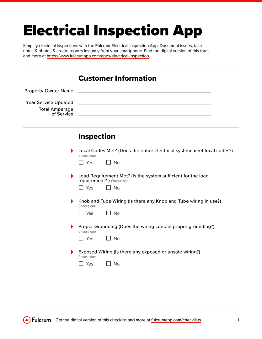 Electrical Inspection Checklist Fulcrum
