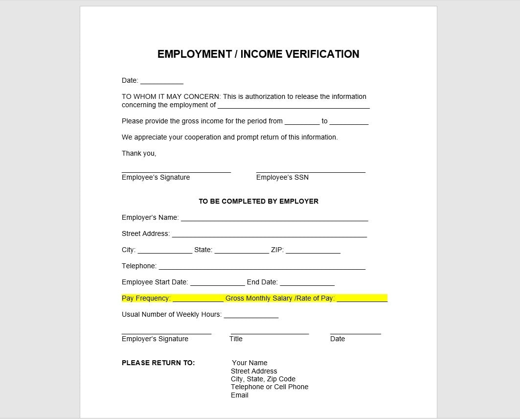 Employee Income Verification Letter Template Income Verification Letter Income Verification Template Word Template Simple Letter