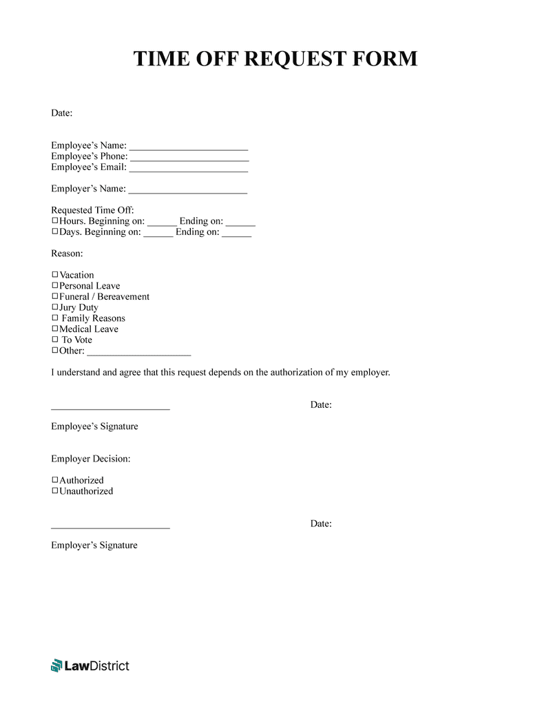 Employee Time Off Request Form Get A Free PTO Template LawDistrict