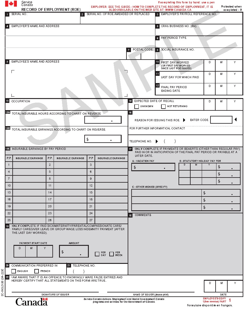 Employers How To Complete The Record Of Employment ROE Form Canada ca