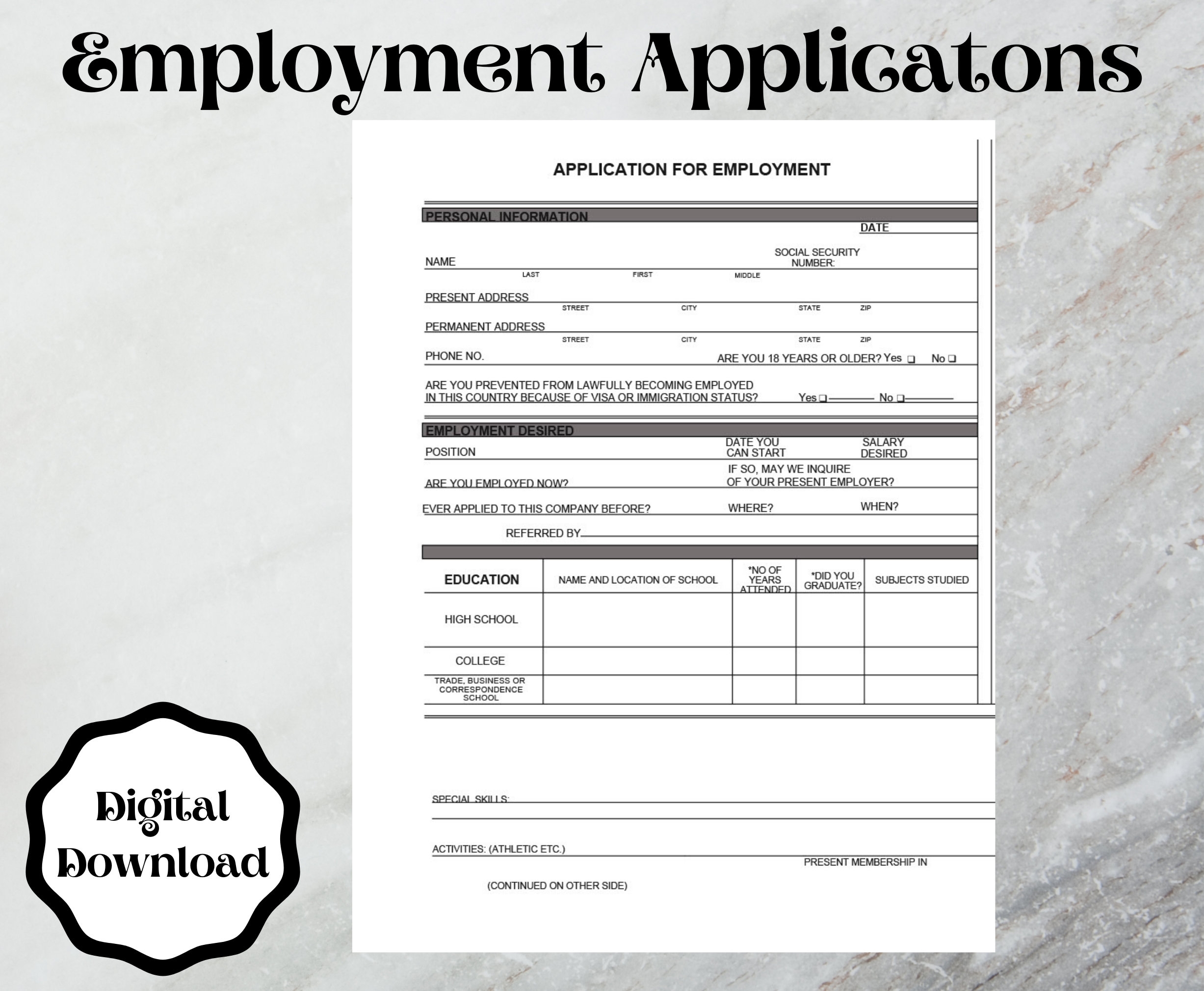 Employment Application Form Template Word Printableu0026 Editable 