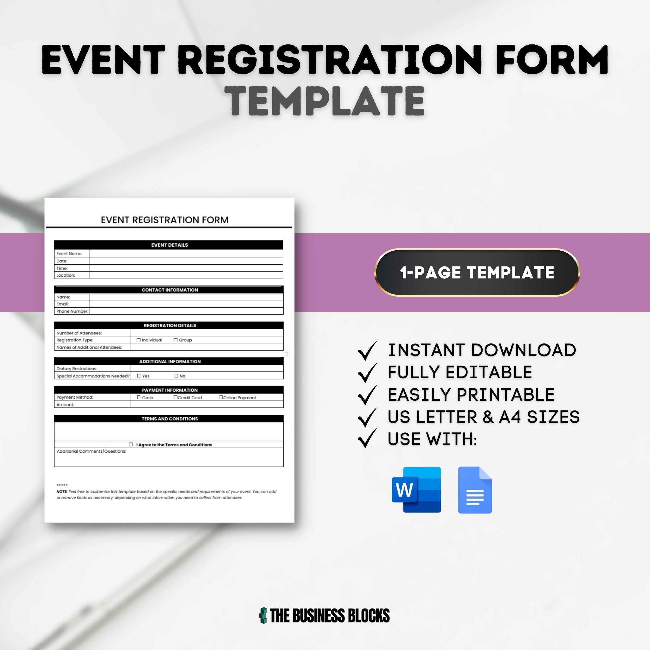Event Registration Form Template Customizable Registration Form Attendee Details Capture Workshop Registration Form Conference Registration Etsy