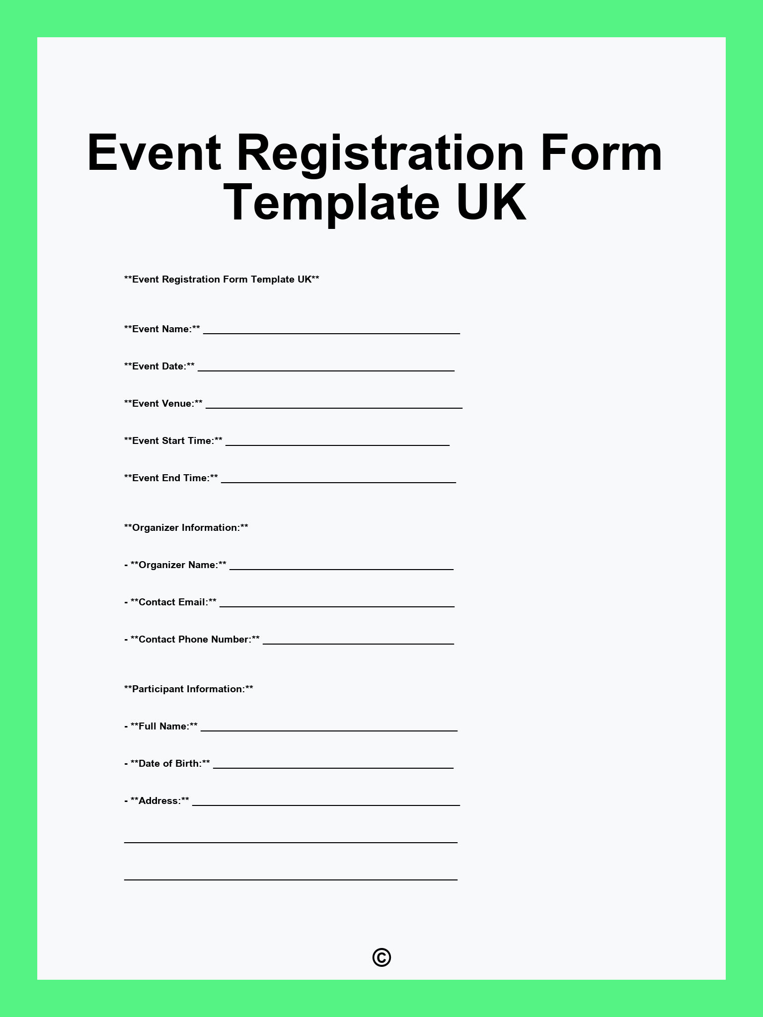 Event Registration Form Template UK