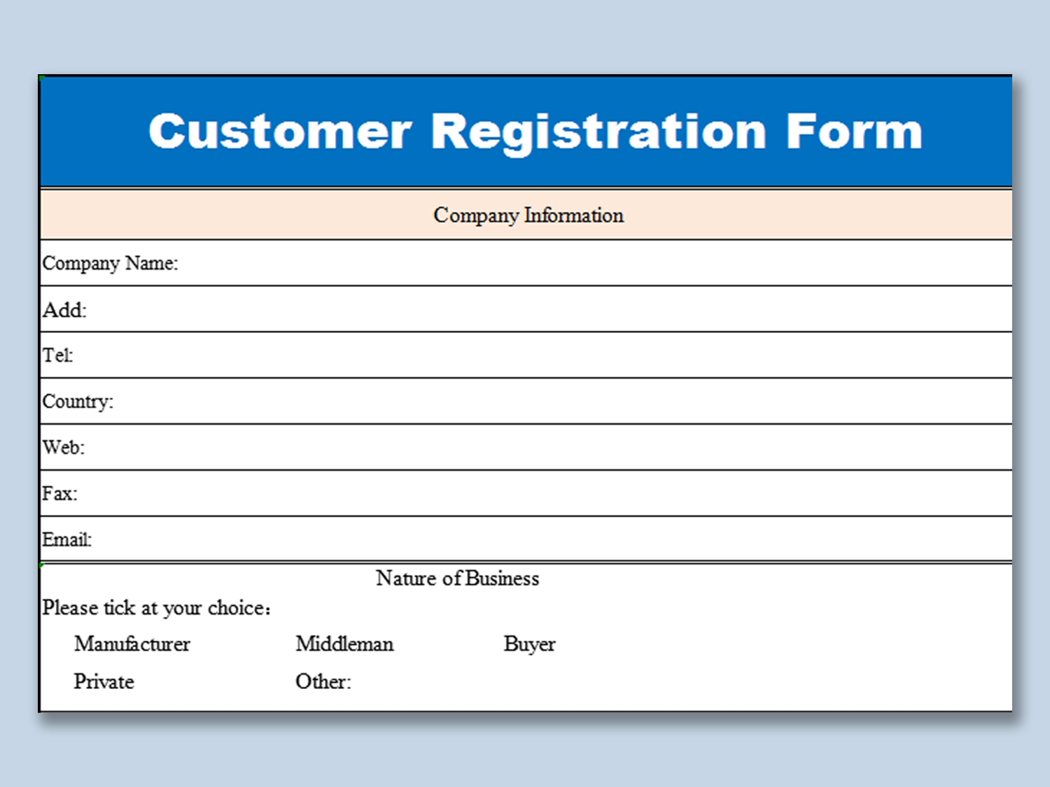 EXCEL Of Customer Registration Form xls WPS Free Templates