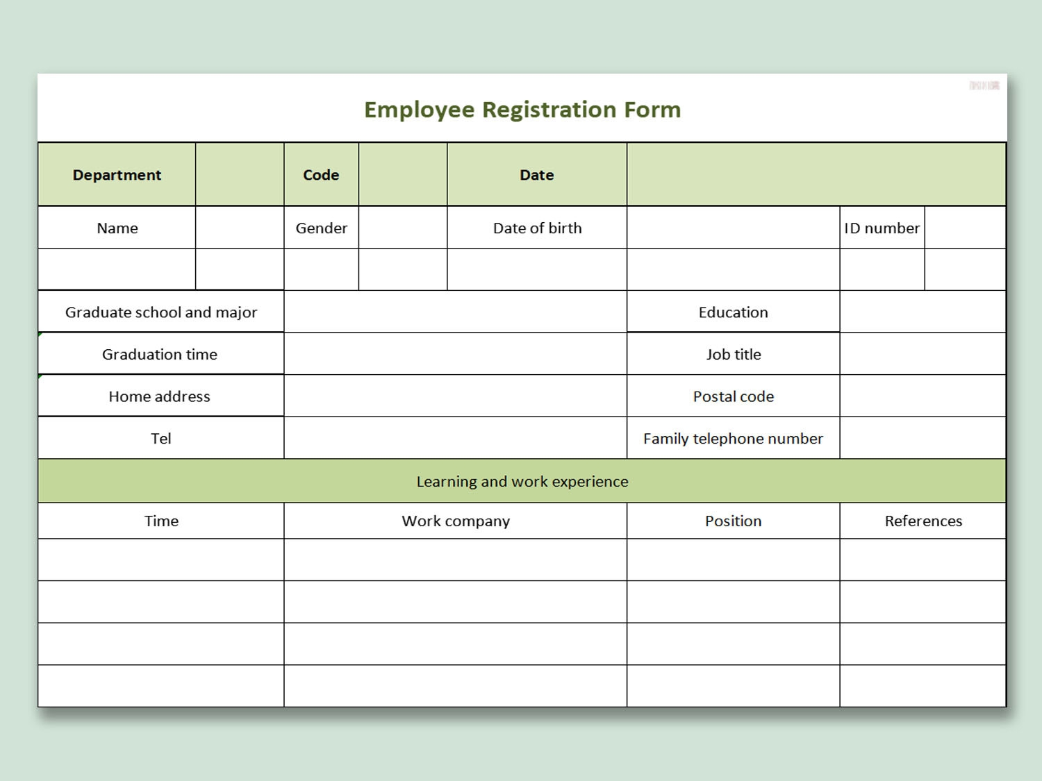 EXCEL Of Employee Registration Form xlsx WPS Free Templates