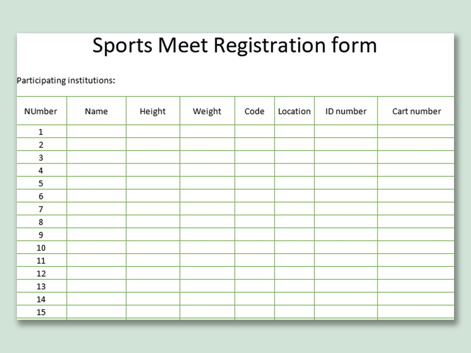EXCEL Of Sports Meet Registration Form xls WPS Free Templates