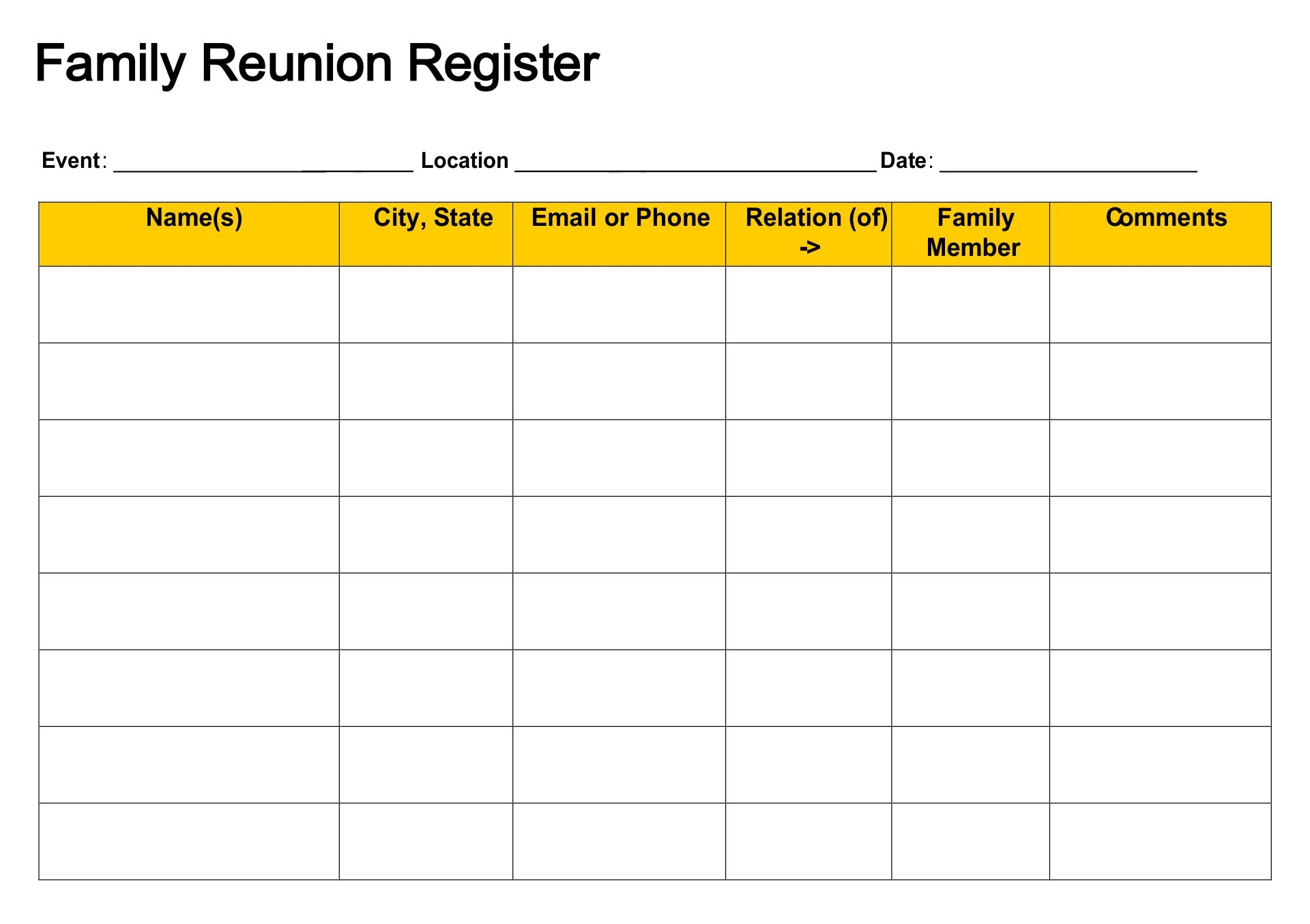 Family Reunion Forms 7 Free PDF Printables Printablee
