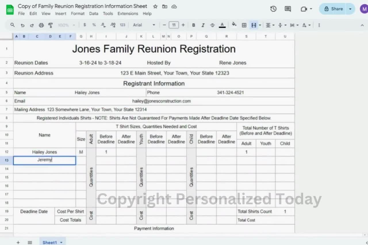 Family Reunion Registration Form Reunion Event Planner Google Sheets Template For Organizing Family Reunion Guest Attendance U0026 T Shirts Info