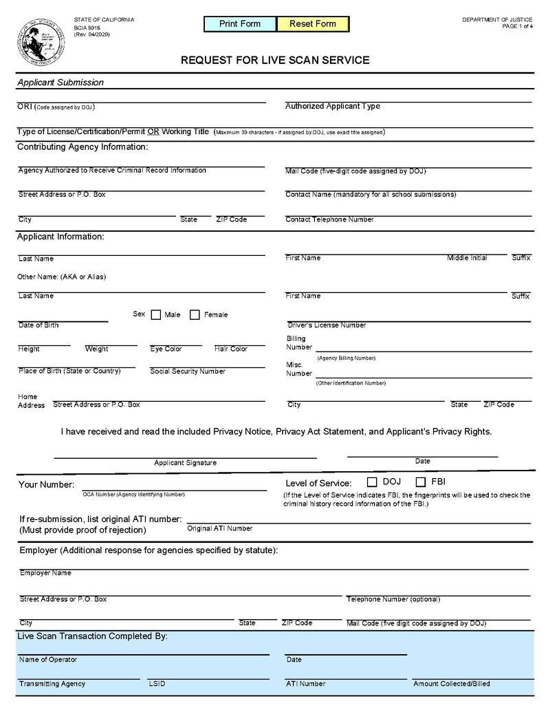 File Request For Live Scan Service Form DOJ pdf AYSO Wiki