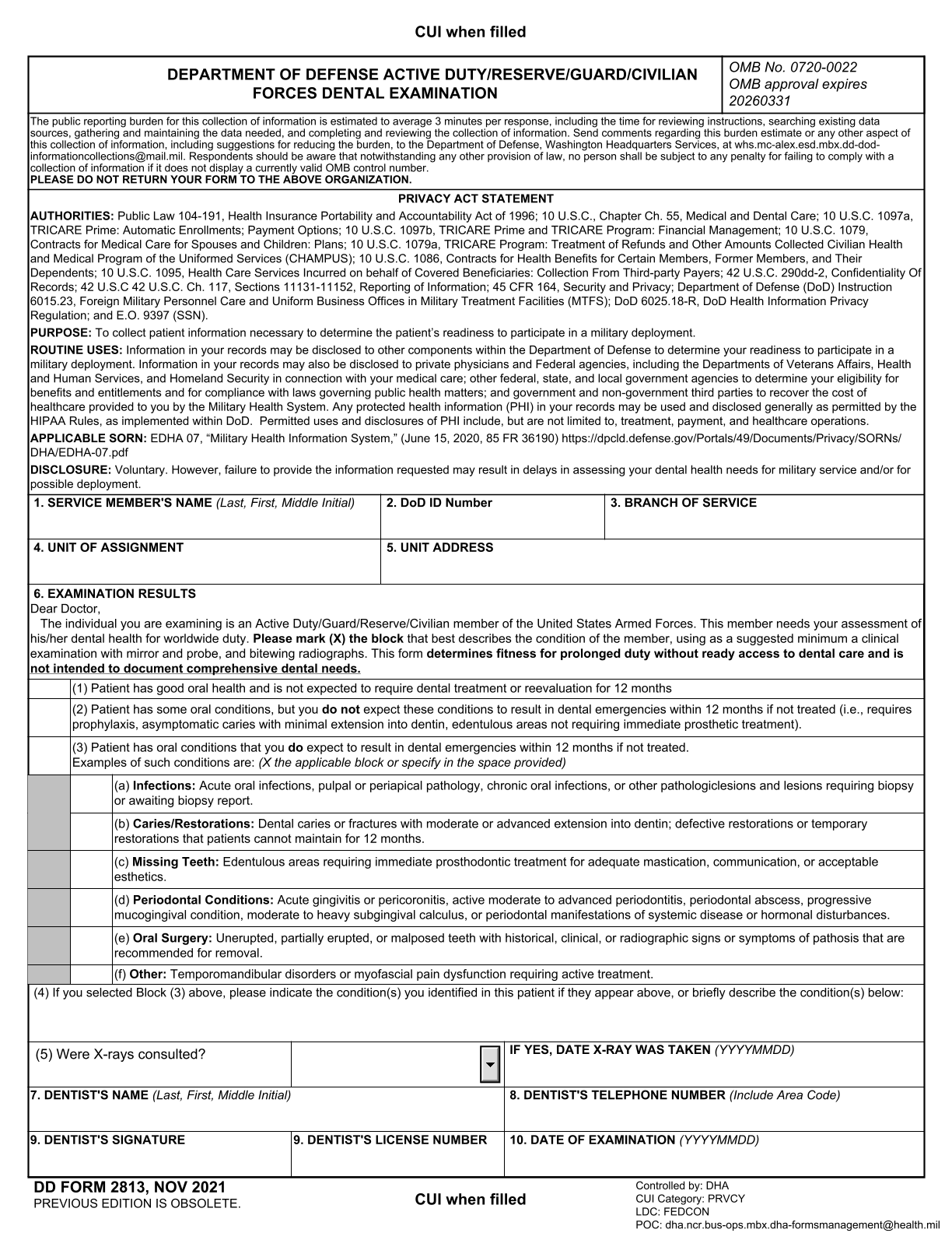 Fill Form DD 2813 2024 2025 Department Of Defense Dental Exam