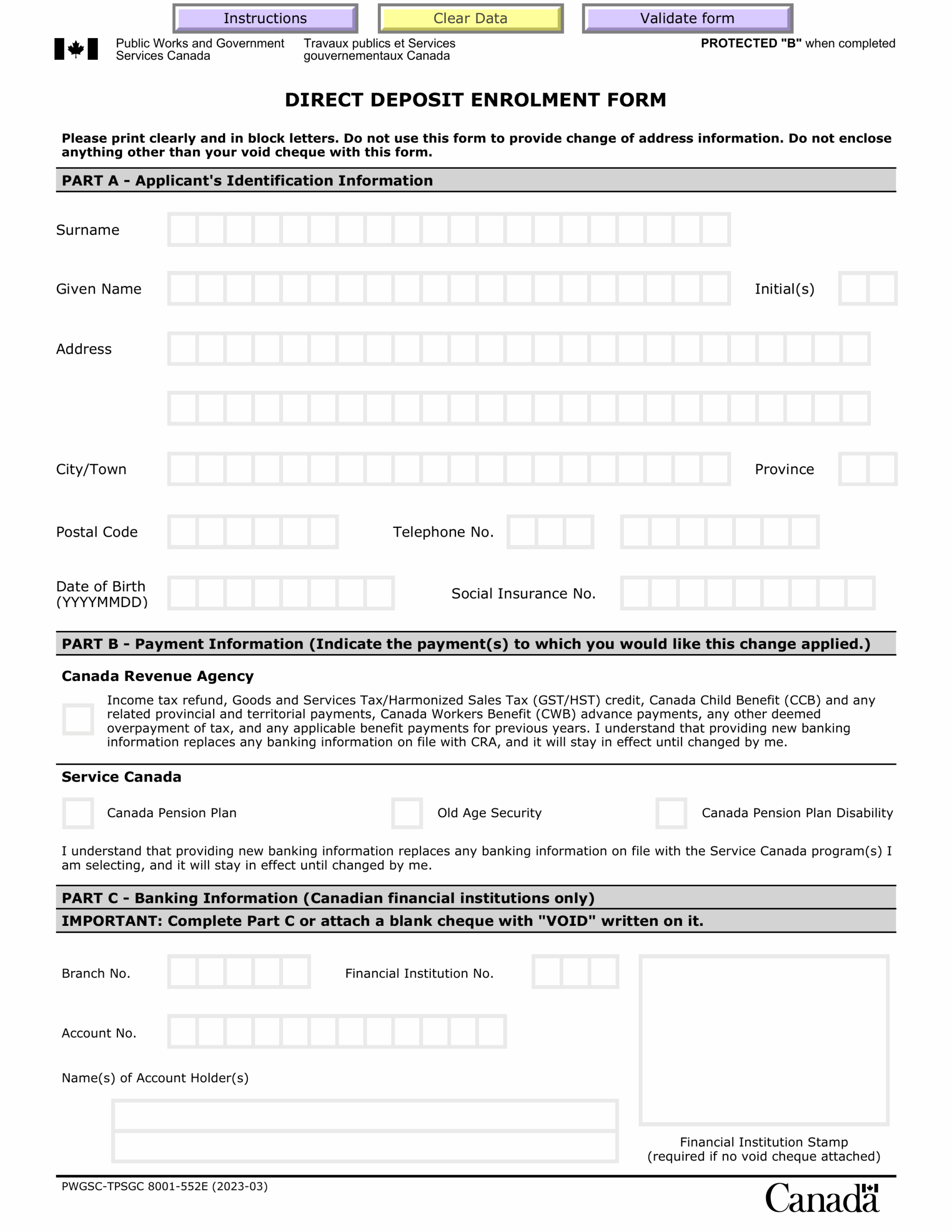 Fill Form Direct Deposit Enrolment Form 2024 2025 Edit Canadian Forms