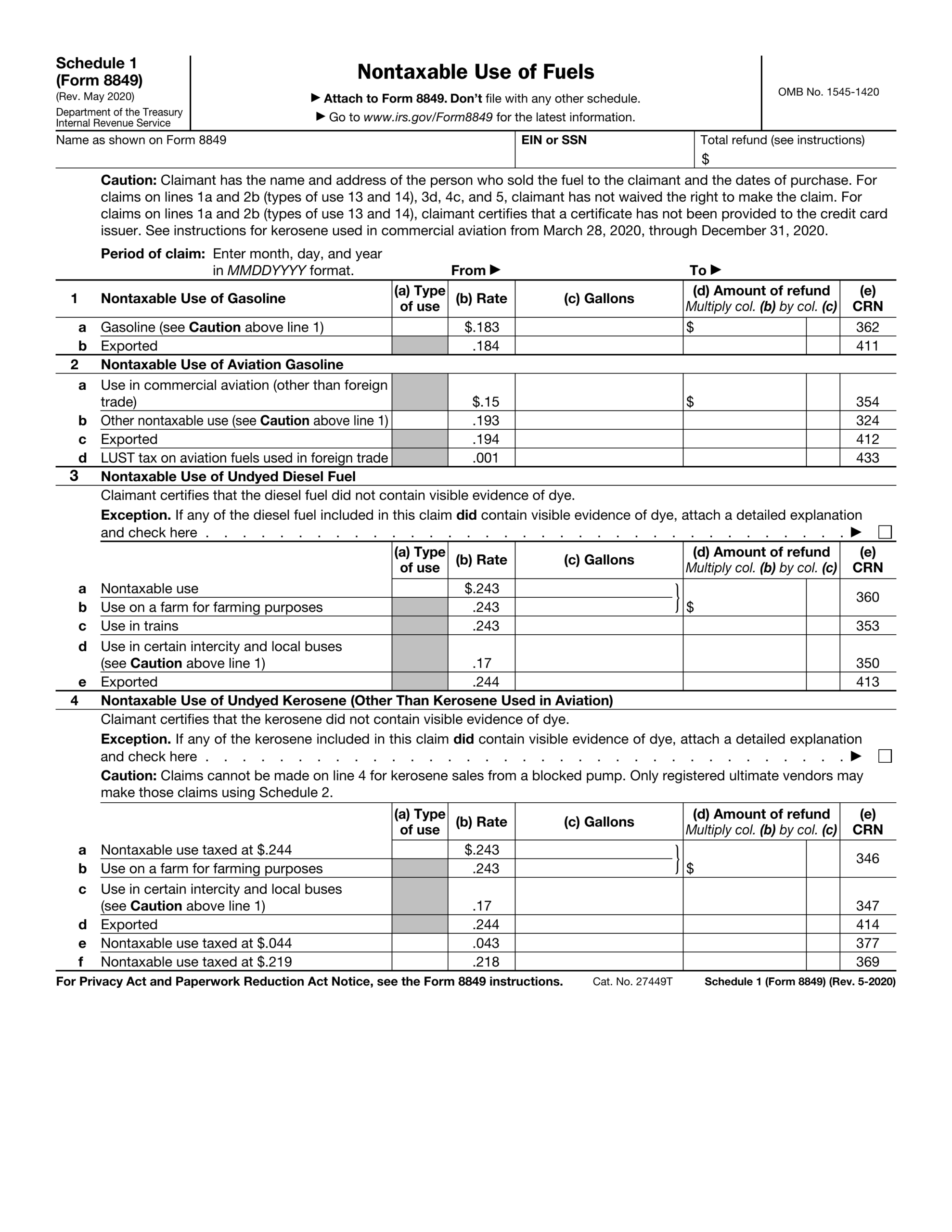 Fill Out Schedule 1 Form 8849 2024 2025 PDF Guru