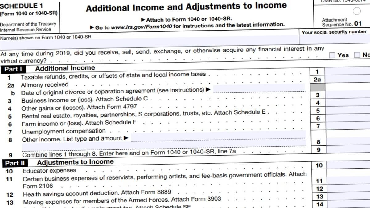 Fillable Form 1040 Schedule 1 Printable Forms Free Online