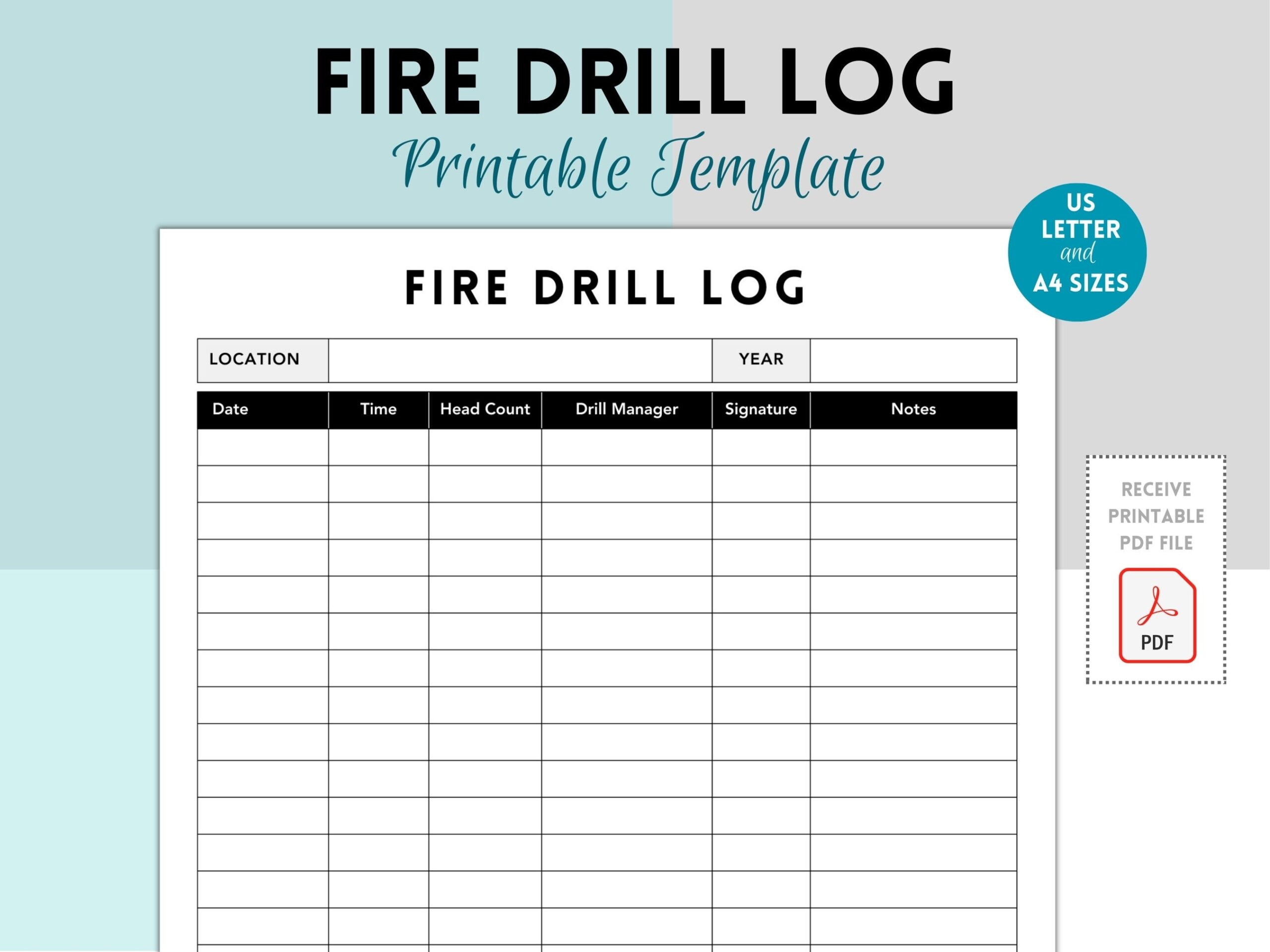 Fire Drill Log Printable Fire Drill Practice Fire Drill Log School Fire Drill Log Daycare Fire Drill Log Business Fire Drill Log Etsy