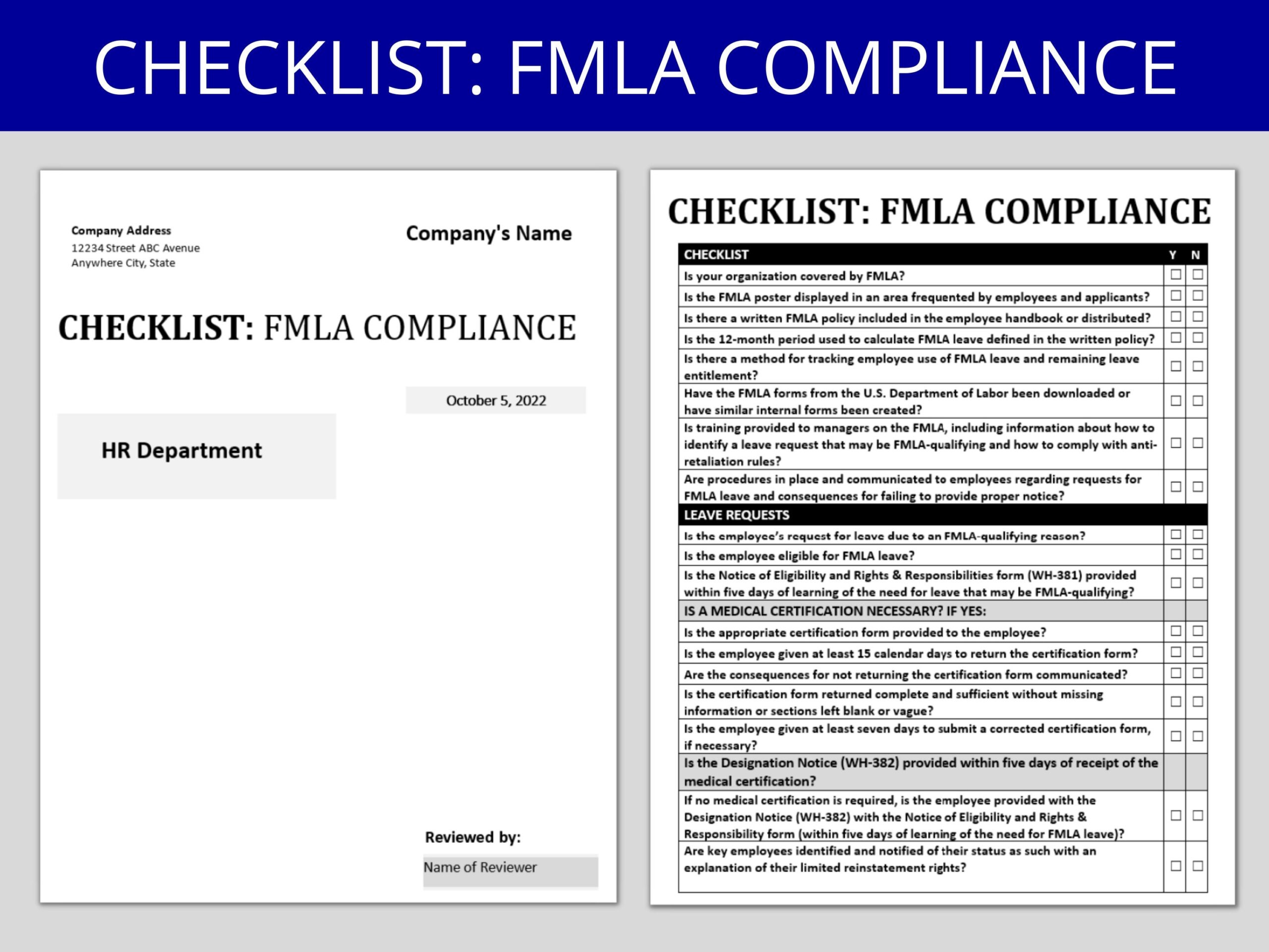 FMLA Checklist Compliance Editable Word Form HR Templates Family Medical Leave Act Policy U0026 Procedure Template HR Compliance Etsy