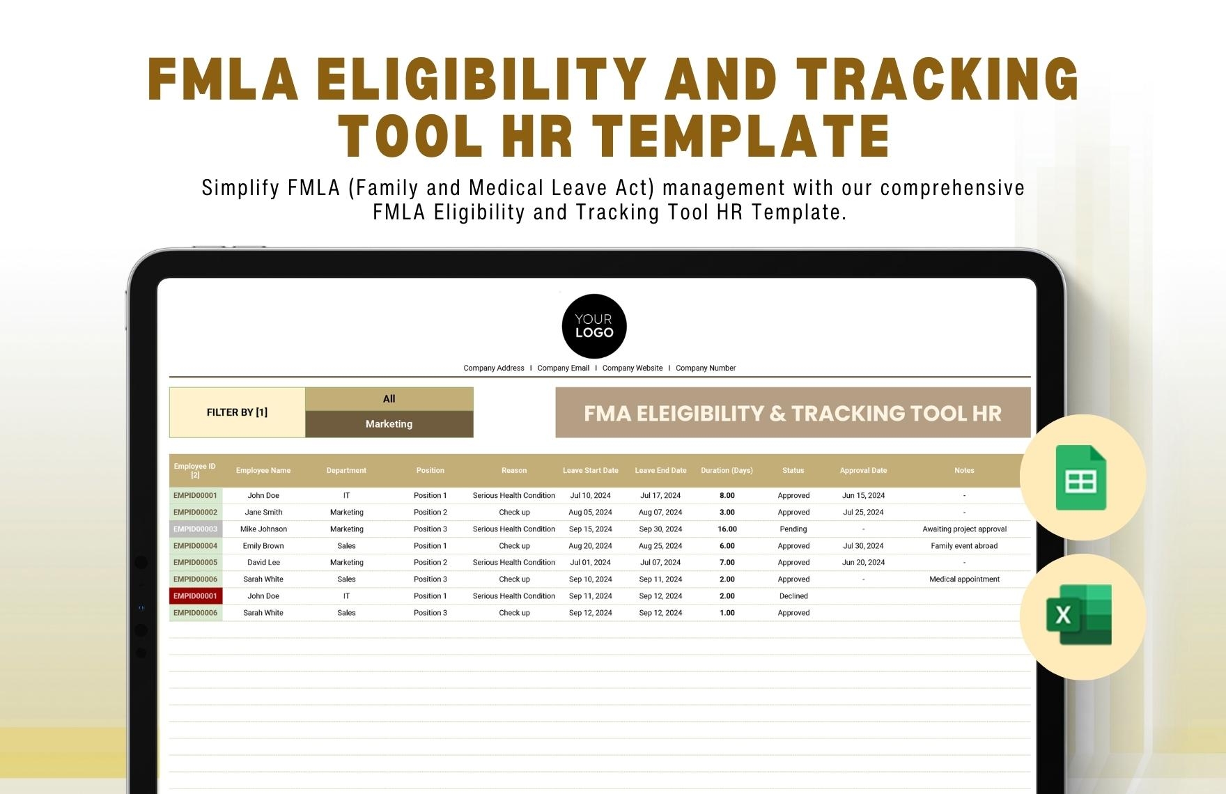 FMLA Eligibility And Tracking Tool HR Template In Excel Google Sheets Download Template