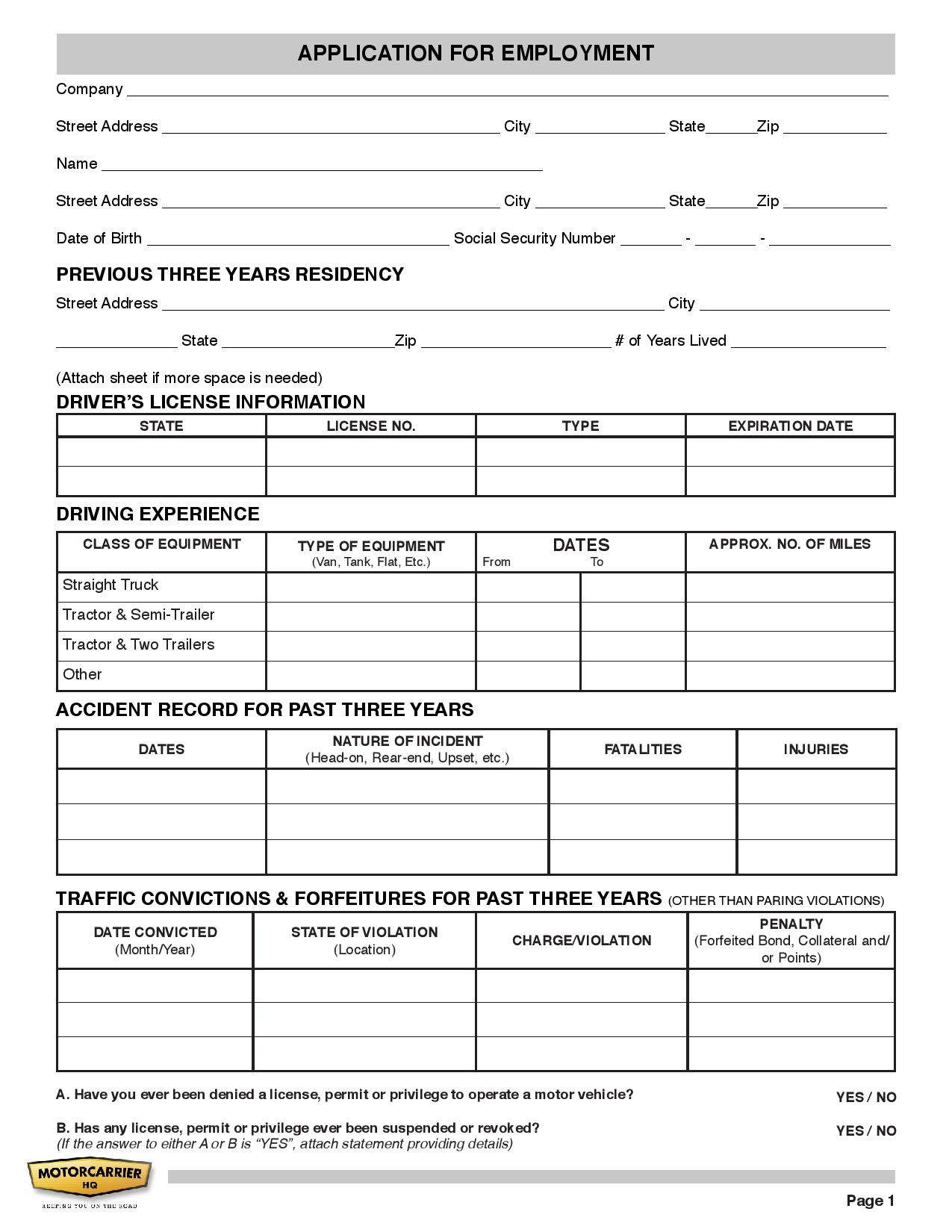 Folder 4 Employment Application Motor Carrier HQ