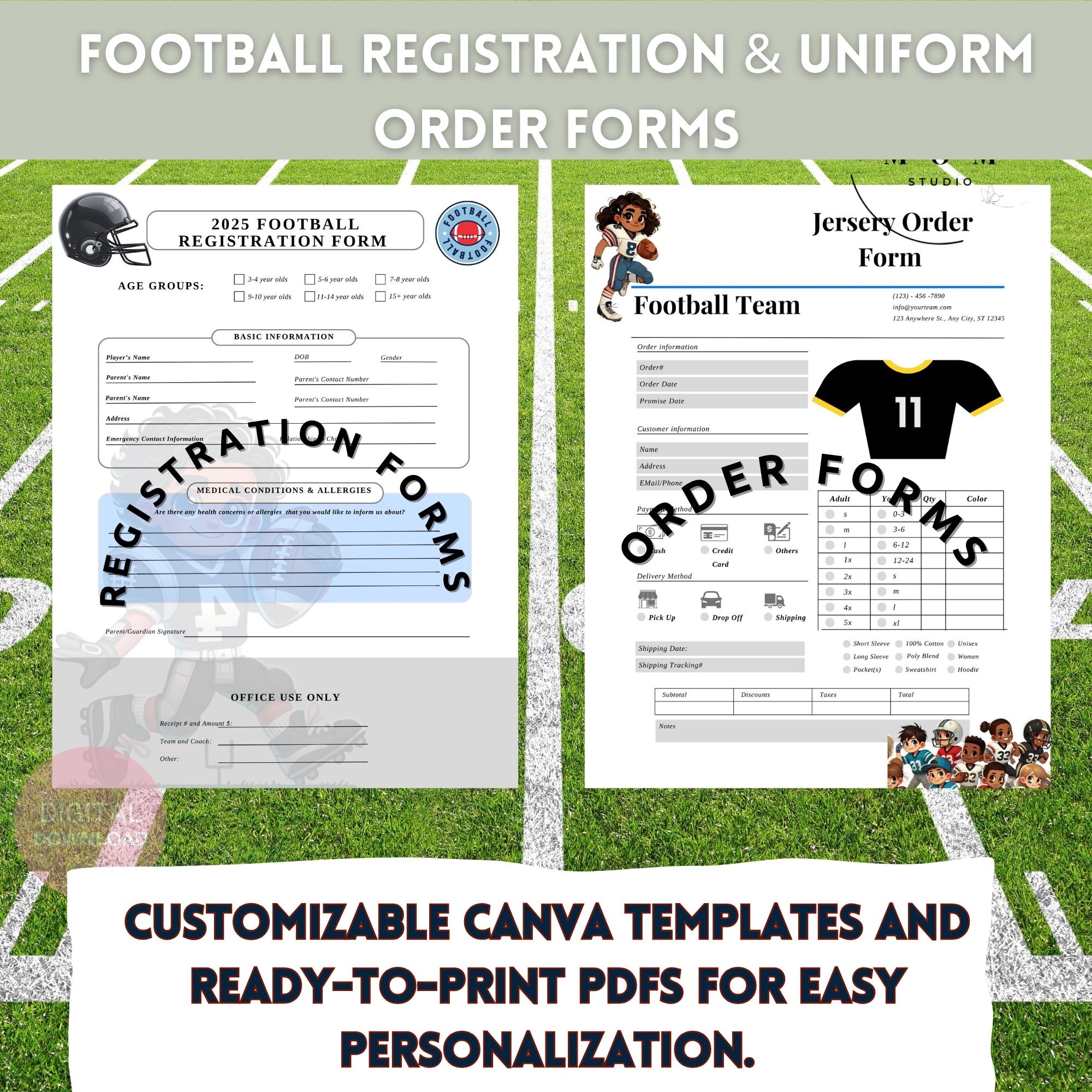 Football Registration And Uniform Order Form Canva Template Included Size Guide Sports Edition customizable School Sports Form Team Mom Etsy