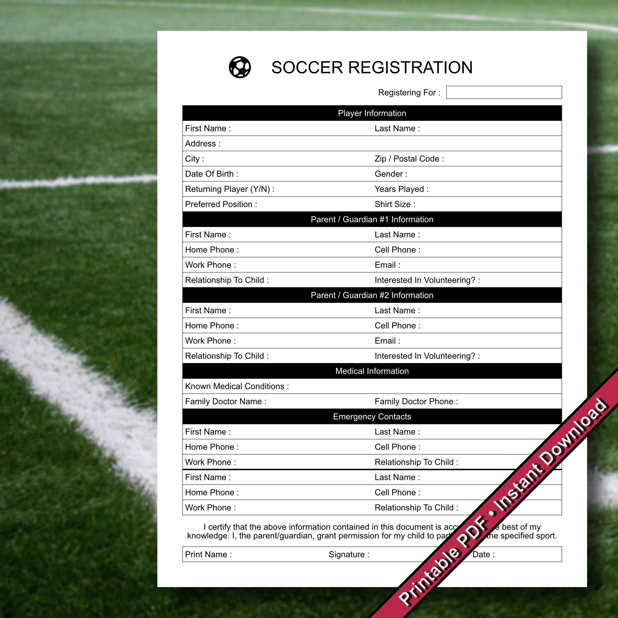 Football Registration Form Etsy