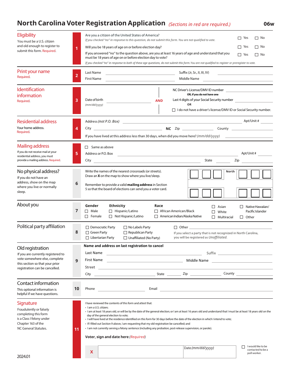 Form 06W Download Fillable PDF Or Fill Online North Carolina Voter Registration Application North Carolina 2020 2025 Templateroller