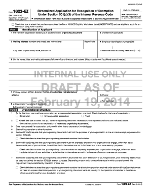 Form 1023 EZ Rev June 2014 Internal Revenue Code 501c3 Streamline 