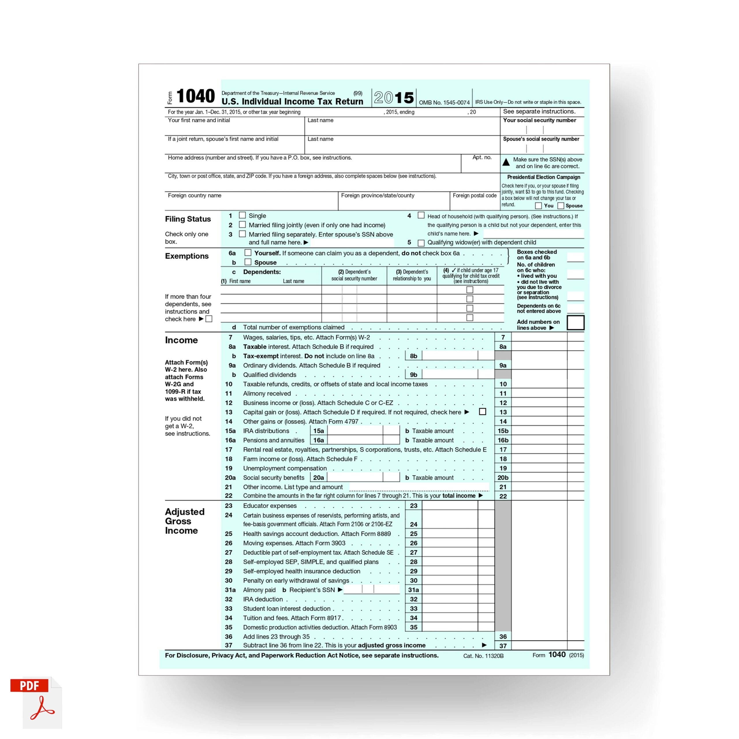Form 1040 U S Individual Income Tax Return 2015 MbcVirtual