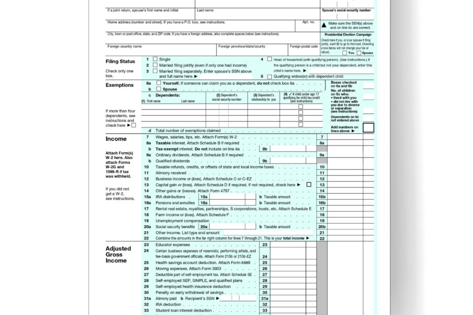 Form 1040 U S Individual Income Tax Return 2015 MbcVirtual