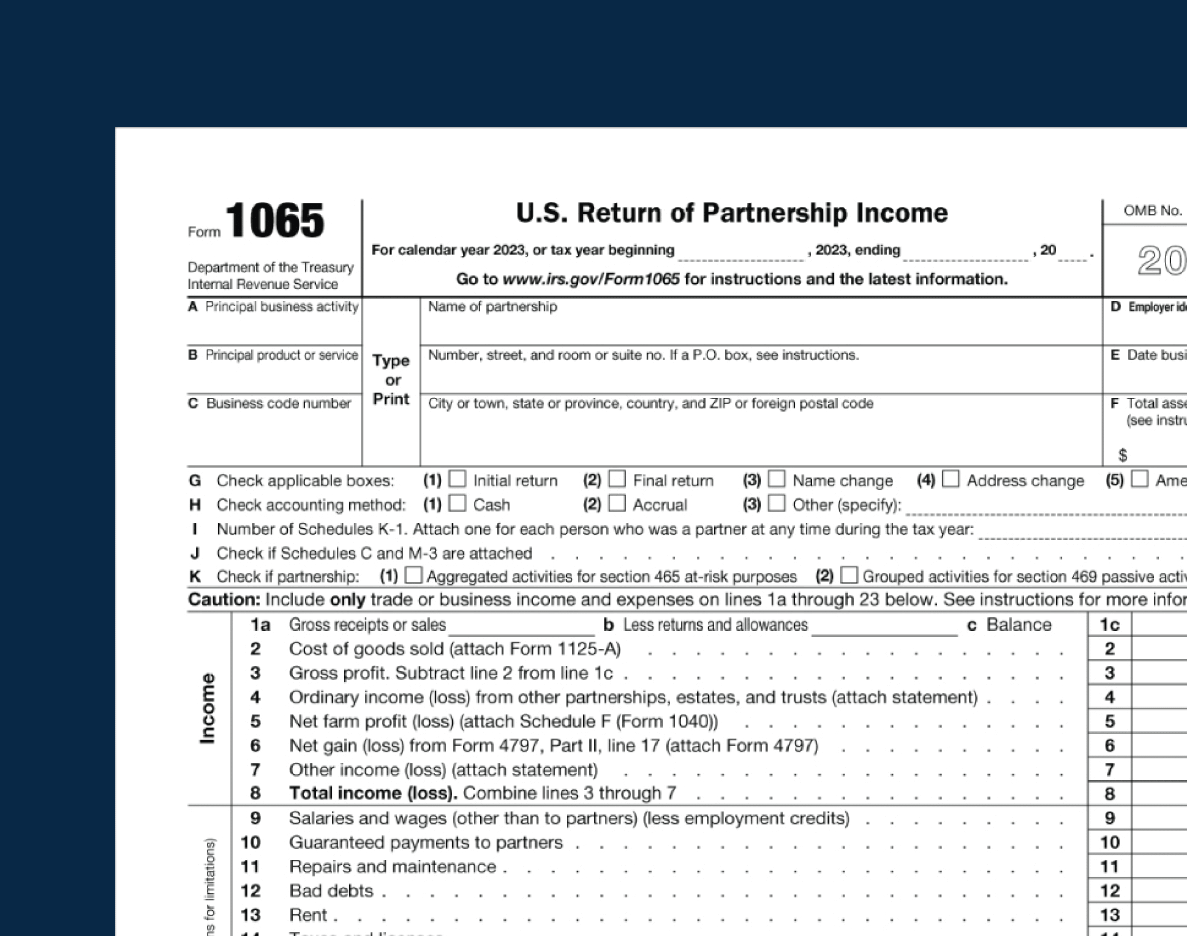 Form 1065 Instructions U S Return Of Partnership Income