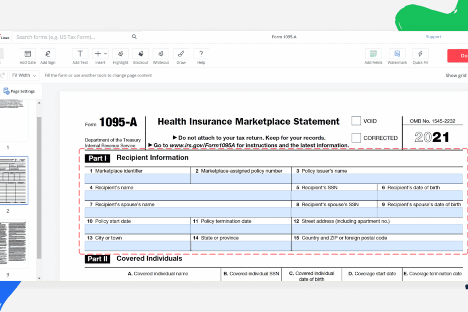 Form 1095 A 2023 Printable Form 1095 A Online PDFliner