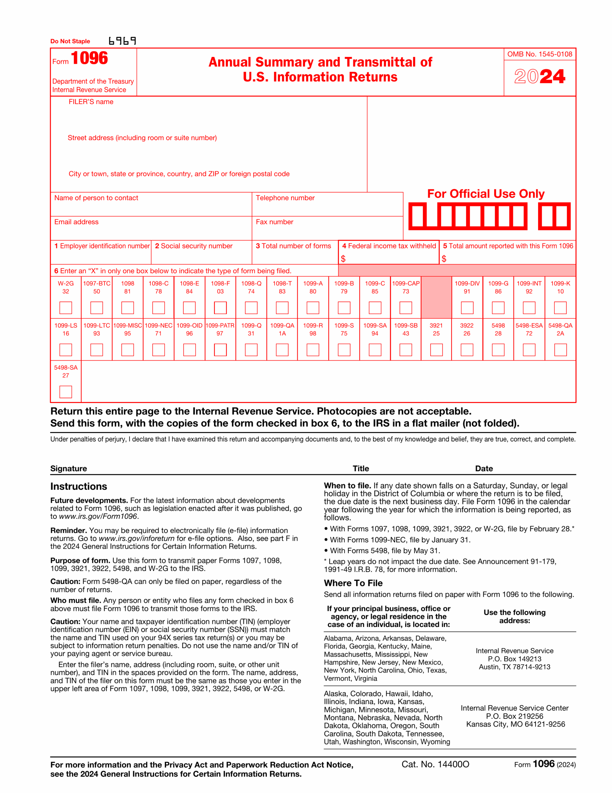 Form 1096 2024 2025 Fill Edit And Download PDF Guru